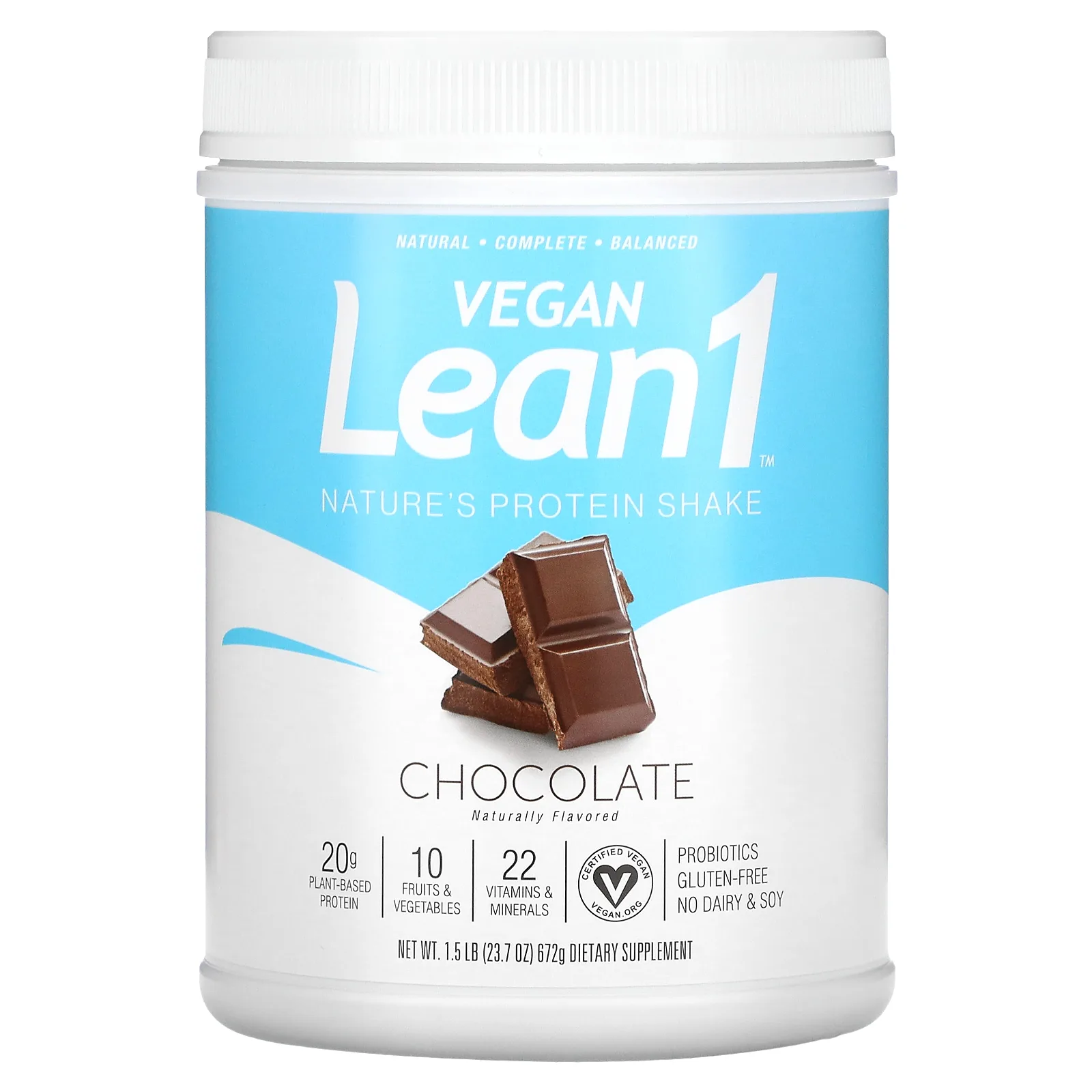 Lean1, Nature's Protein Shake, протеиновый коктейль, шоколадный вкус, 672 г (1,5 фунта)