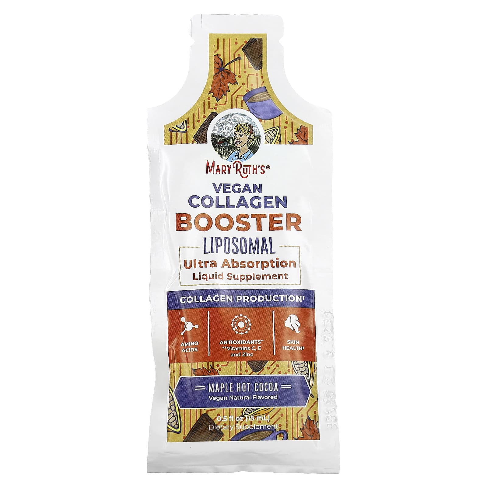 MaryRuth's, Vegan Collagen Booster, липосомальный стимулятор выработки коллагена, с кленовым сиропом и горячим какао, 14 пакетиков по 15 мл (0,5 жидк. унции)