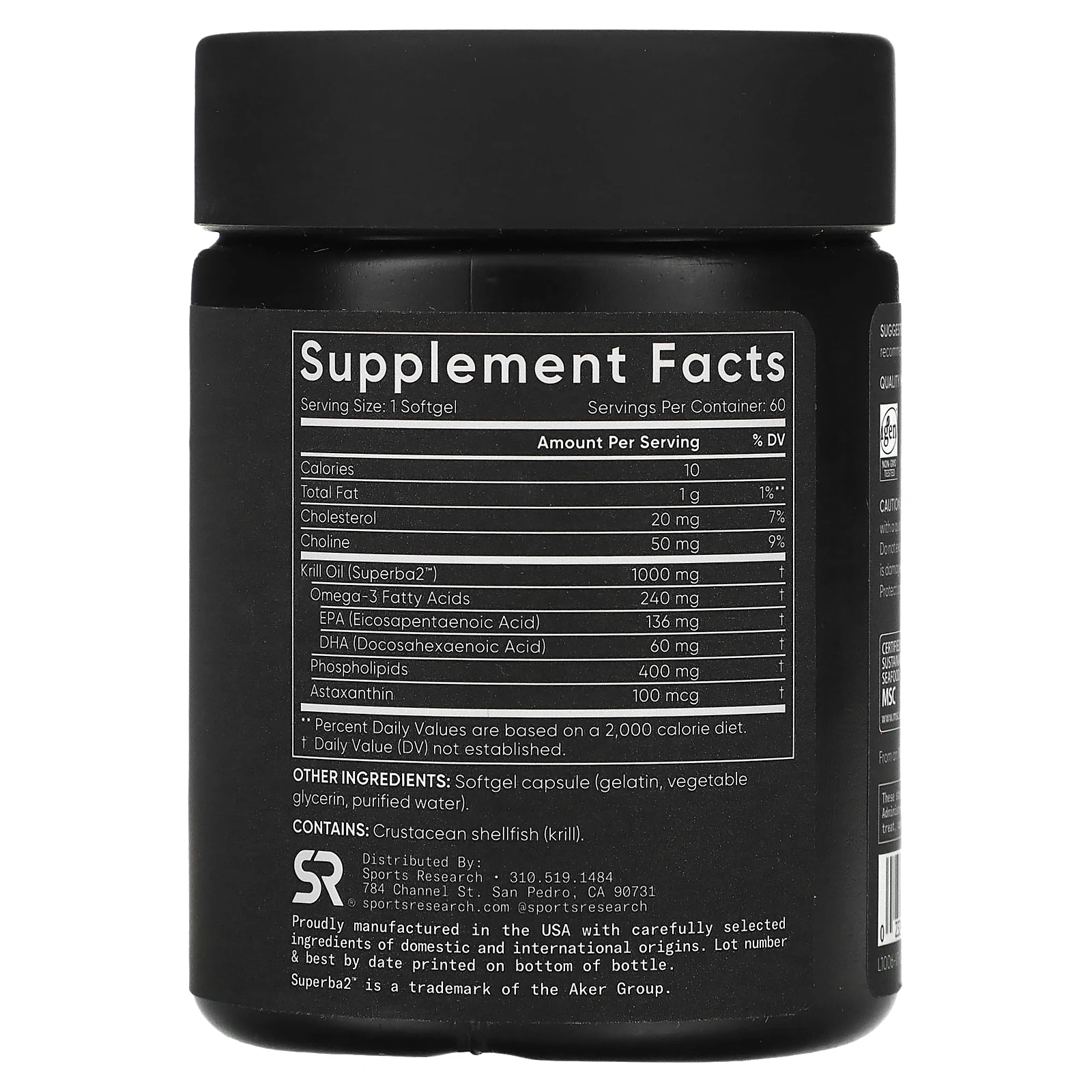 Sports Research, масло криля с омега-3, двойная сила, 1000 мг, 60 капсул