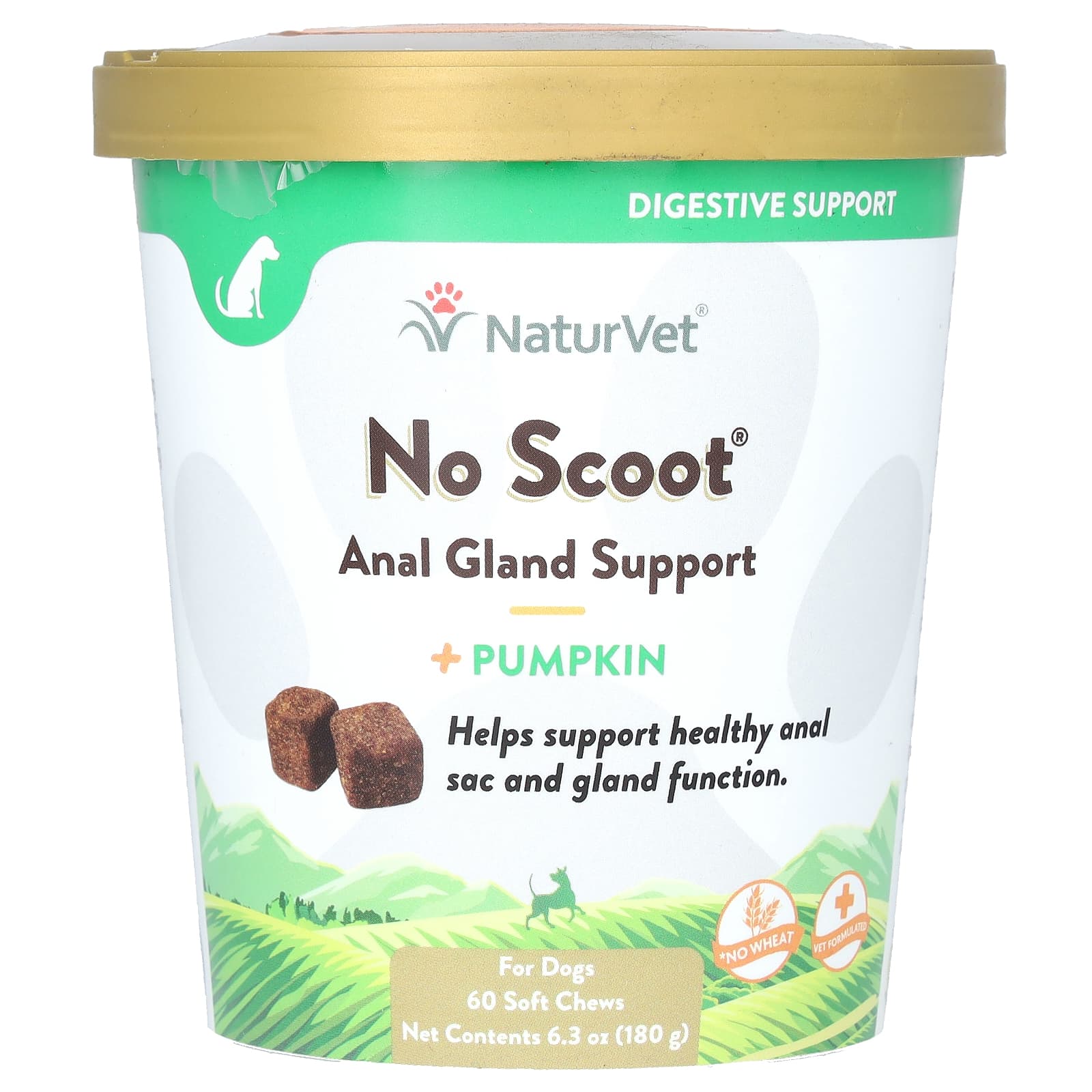 NaturVet, No Scoot, добавка для поддержки анальной железы, тыква, для собак, 60 жевательных таблеток, 180 г (6,3 унции)