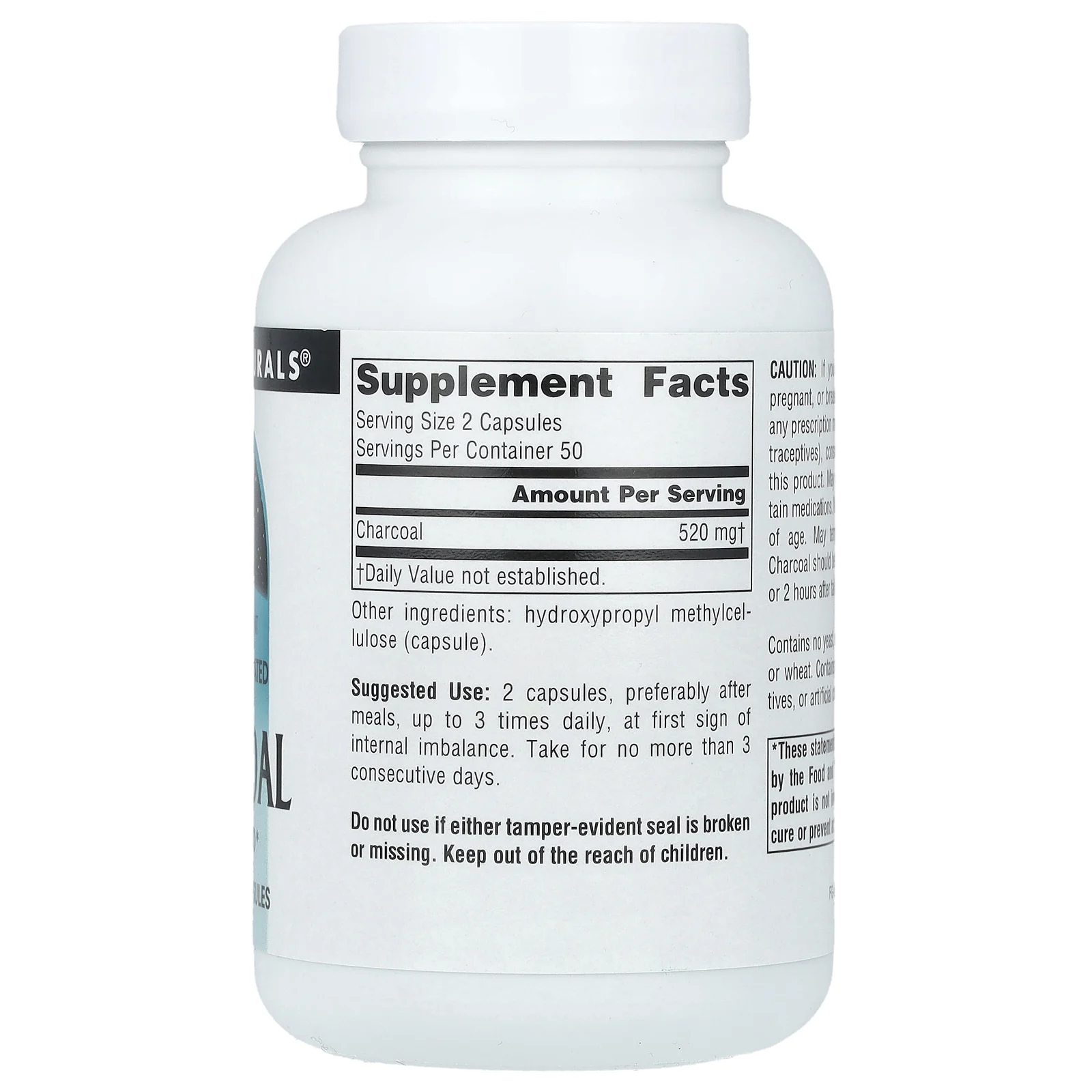 Source Naturals, 100% чистый активированный уголь, 520 мг, 100 капсул (260 мг в каждой капсуле)