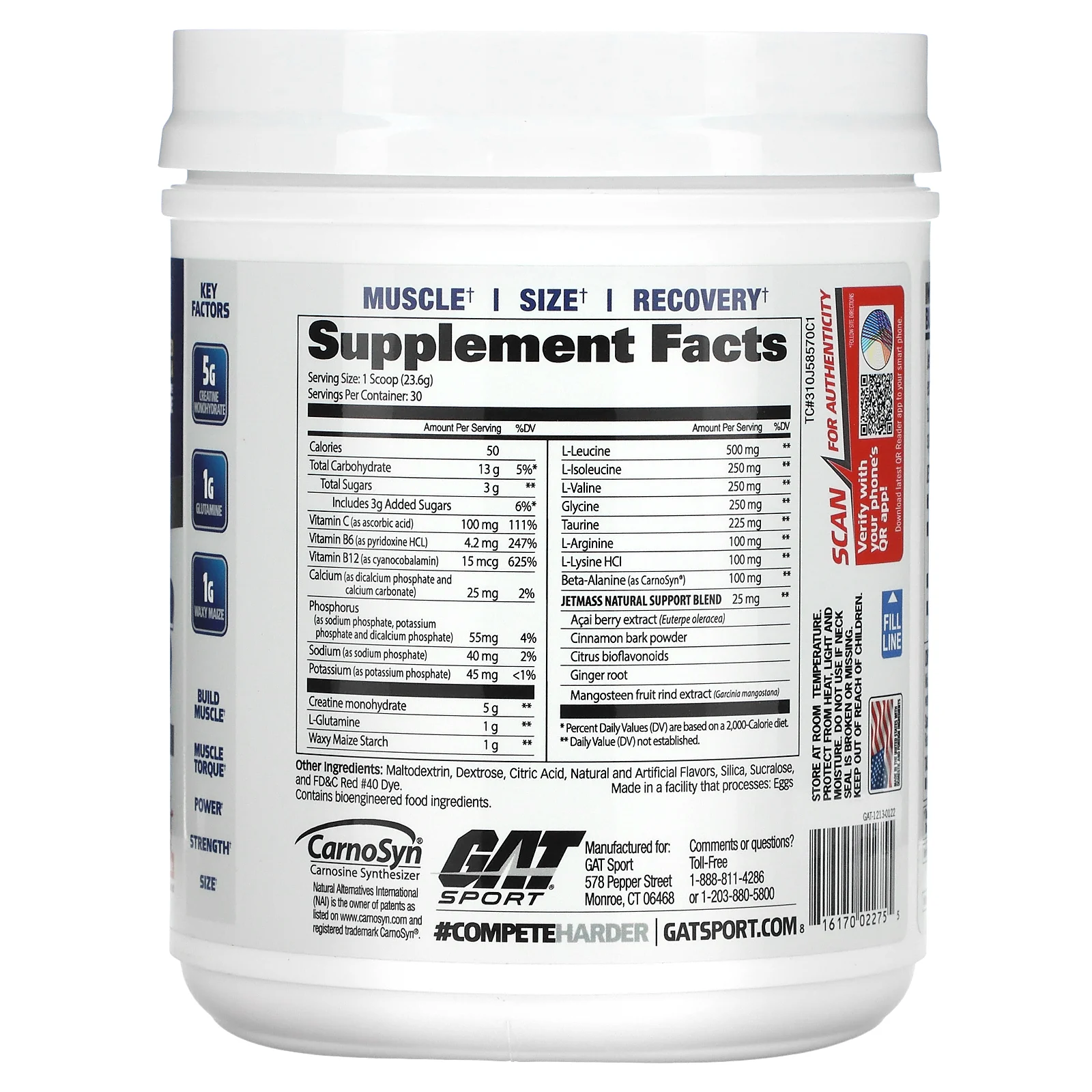 GAT, JetMASS, система креатина быстрого действия для увеличения объема, клубничный лимонад, 708 г (25 унций)