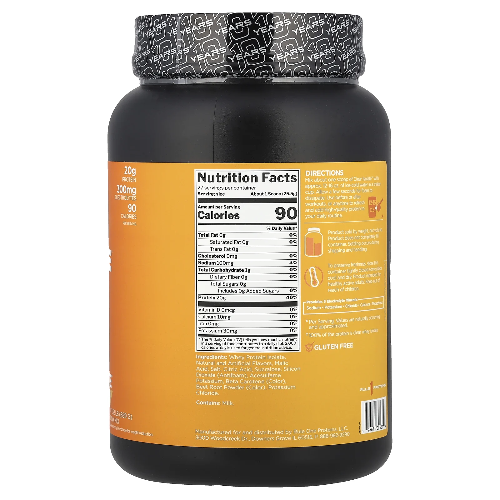 Rule One Proteins, Clear Isolate ™, персик и манго, 689 г (1,52 фунта)