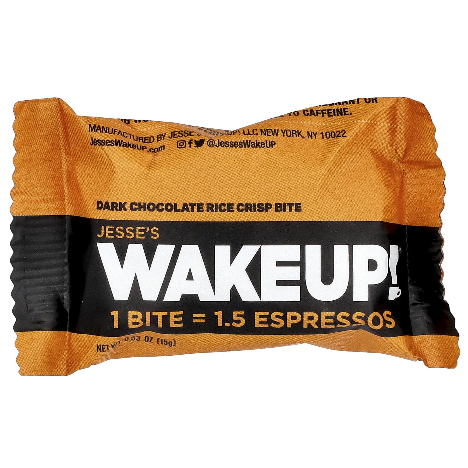 Jesse's WAKEUP!, Rice Crisp Bites, темный шоколад, 8 пакетиков по 15 г (0,53 унции)