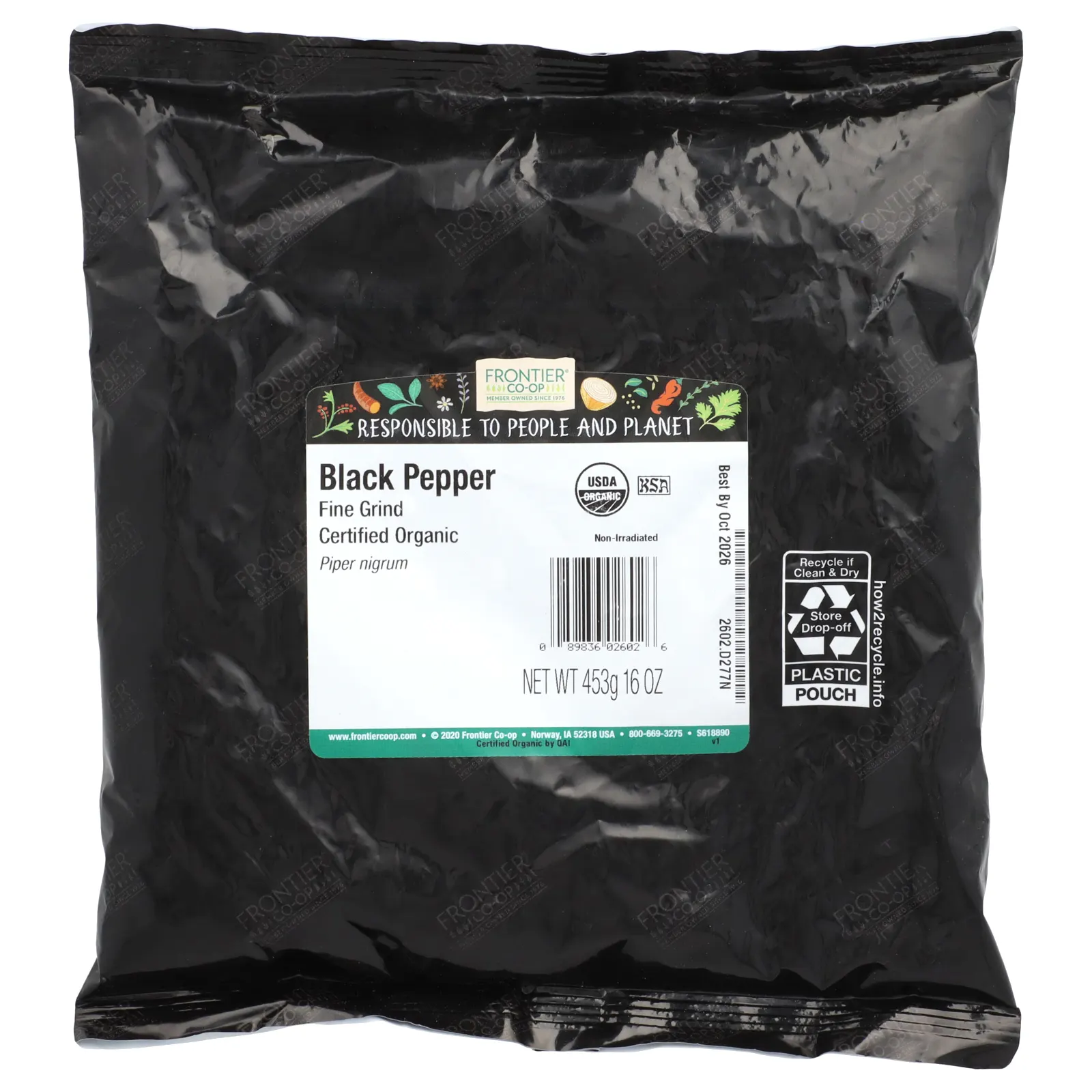 Frontier Co-op, Органический черный перец, мелкого помола, 453 г (16 унций)
