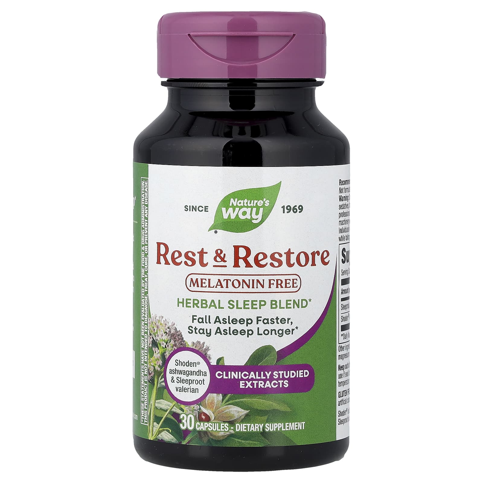 Nature's Way, Rest & Restore, без мелатонина, 30 капсул