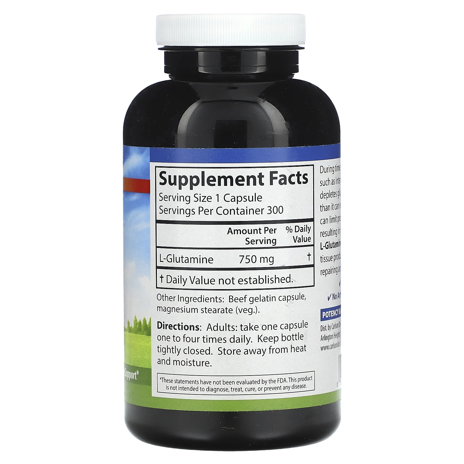 Carlson, L-глютамин, 750 мг, 300 капсул