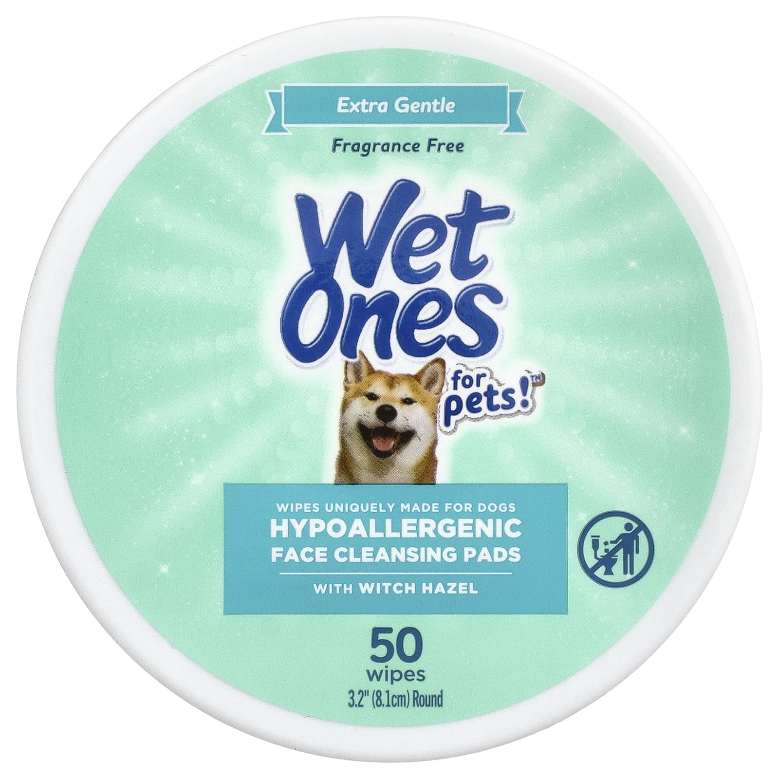 Wet Ones, For Pets!™, гипоаллергенные очищающие диски для лица с гамамелисом, для собак, без отдушки, 50 салфеток