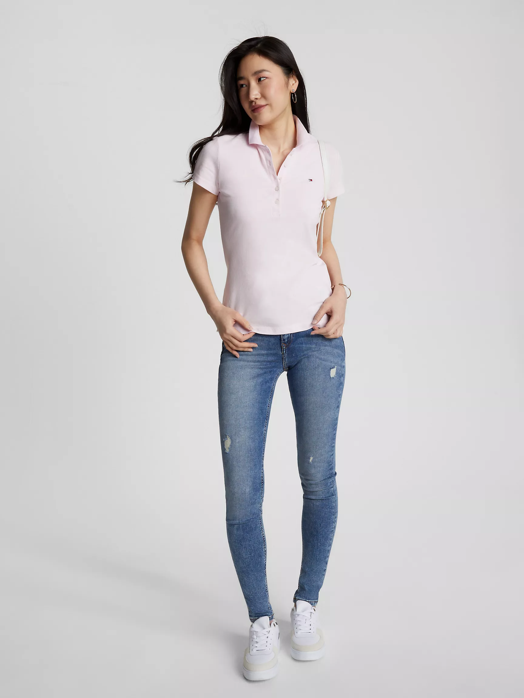 Женское поло Tommy Hilfiger, Приталенное эластичное хлопковое поло