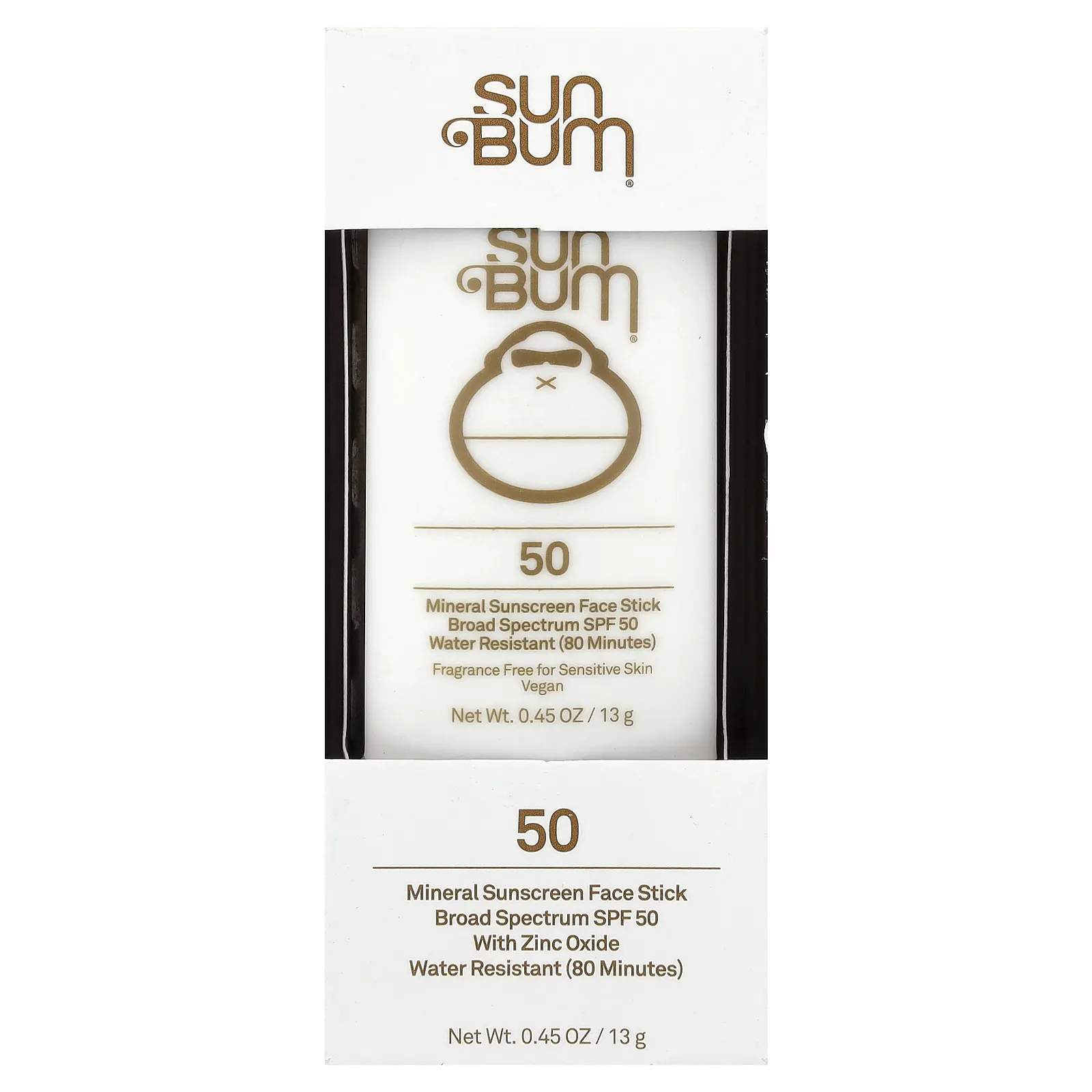 Sun Bum, минеральный солнцезащитный стик для лица, SPF 50, для чувствительной кожи, без отдушек, 13 г (0,45 унции)