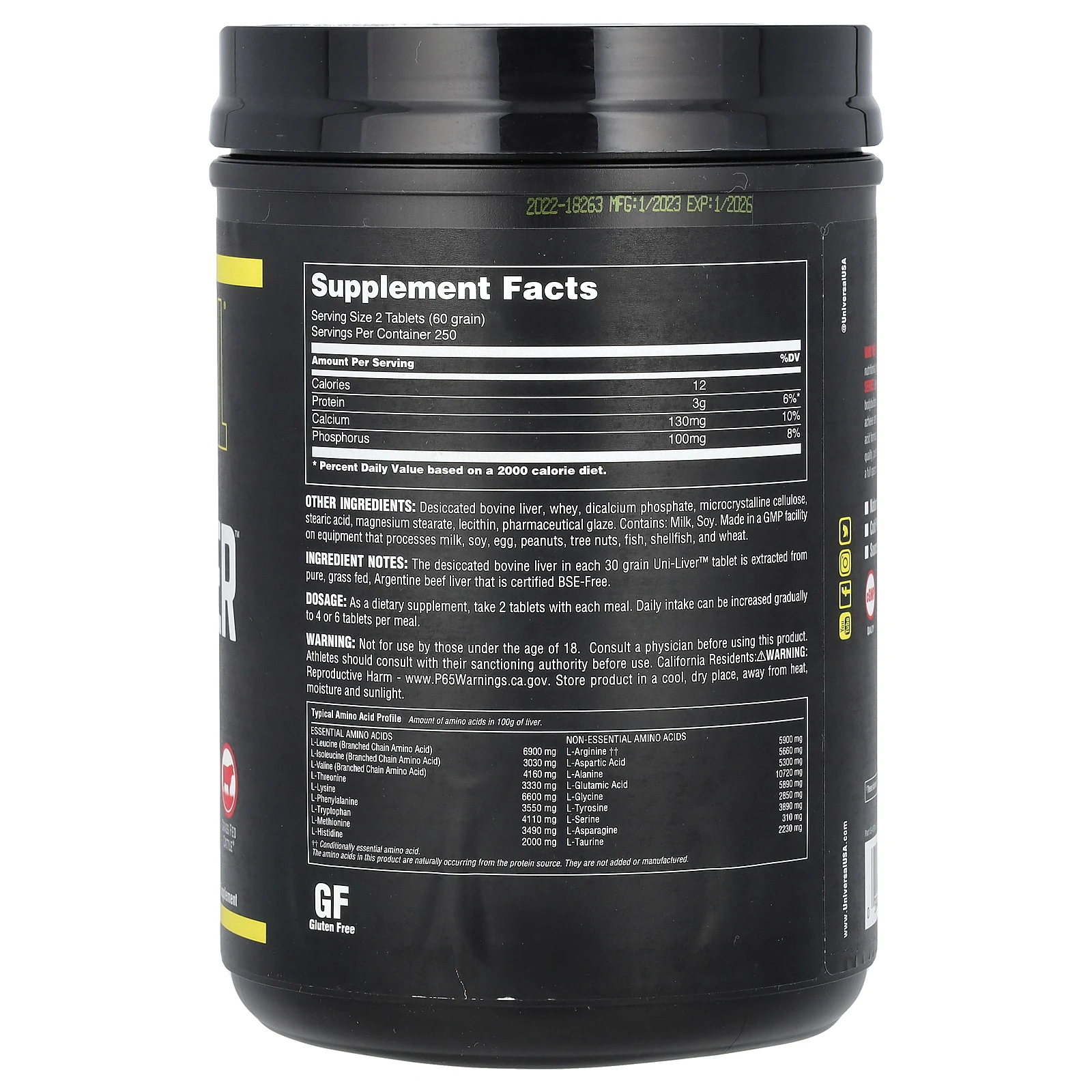 Universal U, Classic Series, Uni-Liver, аргентинская говяжья печень, 500 таблеток