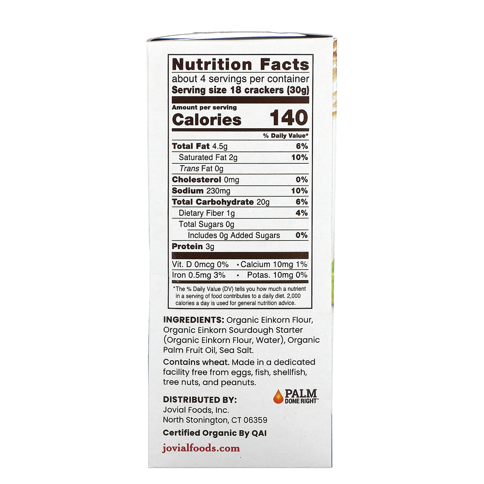 Jovial, Органические бездрожжевые крекеры с морской солью из пшеницы однозернянки, 4,5 унц. (128 г)