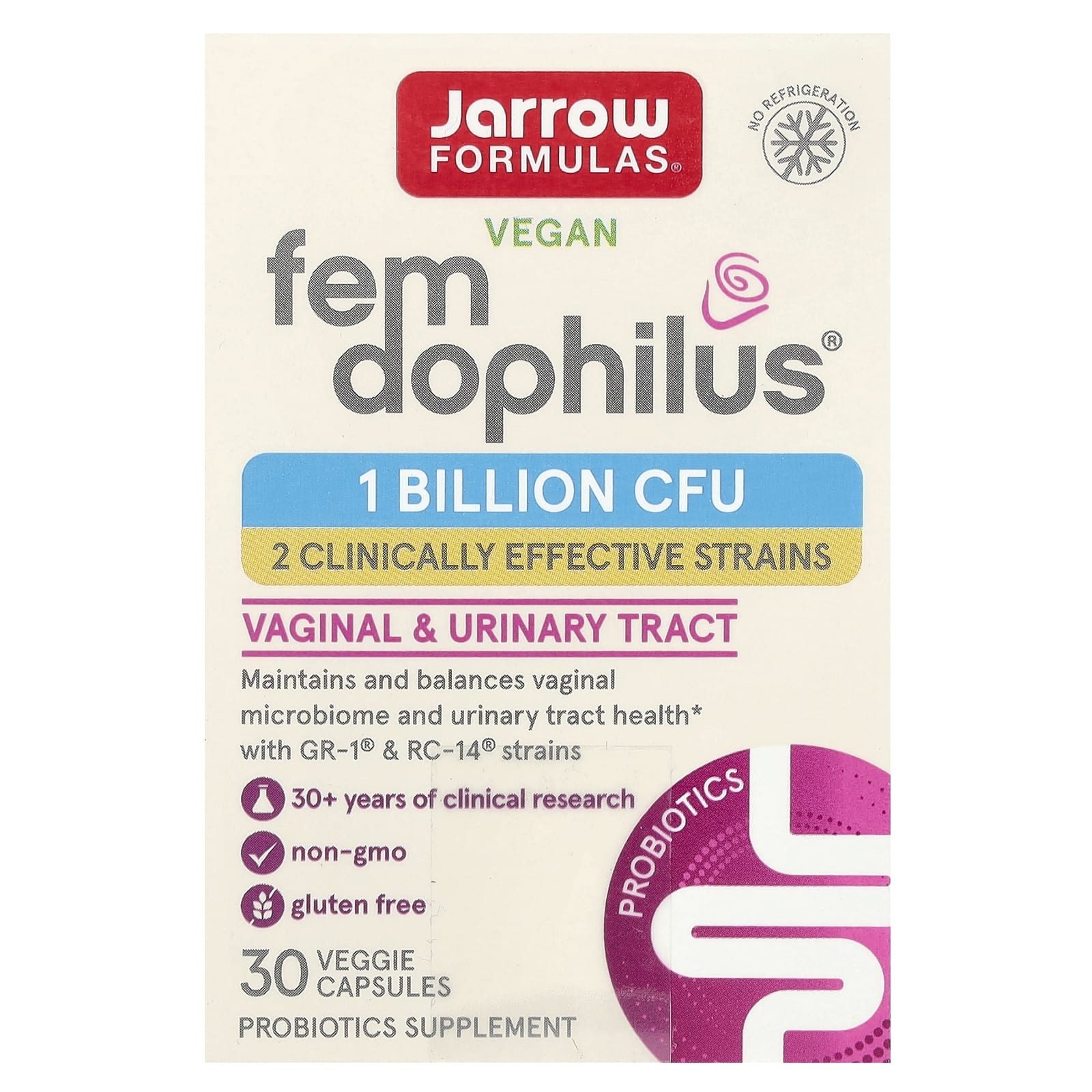 Jarrow Formulas, Fem Dophilus, пробиотики, 1 млрд КОЕ, 30 растительных капсул