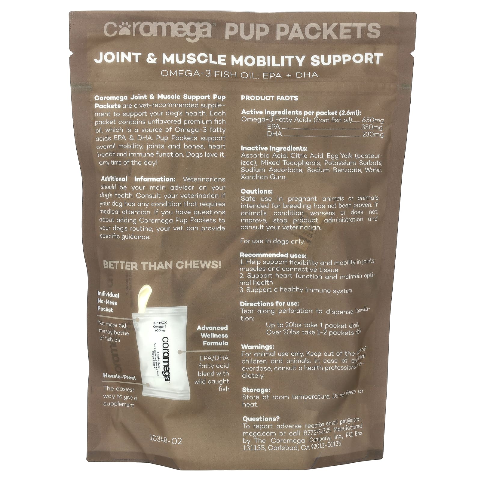 Coromega, Pup Packets, Поддержка подвижности суставов и мышц, 30 компрессов-пакетиков, по 2,6 мл каждый