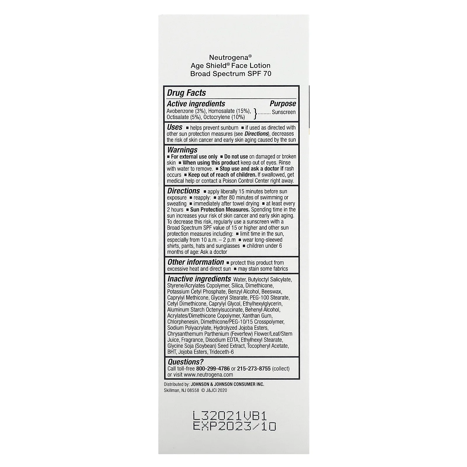 Neutrogena, Age Shield, солнцезащитное средство для лица, SPF 70, 88 мл (3 жидк. Унции)