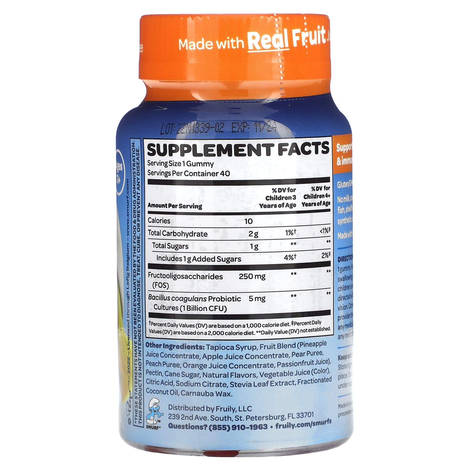 The Smurfs, жевательный пробиотик для пищеварения, для детей от 3 лет, ягодный вкус, 40 жевательных конфет