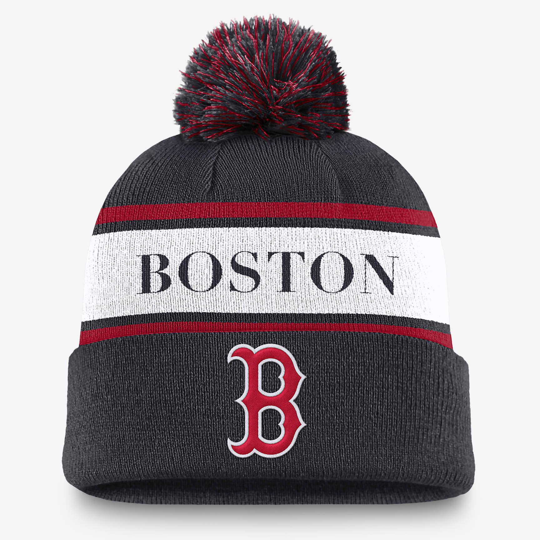 Boston Red Sox Team Stripe Peak Men's Nike MLB Cuffed Pom Beanie