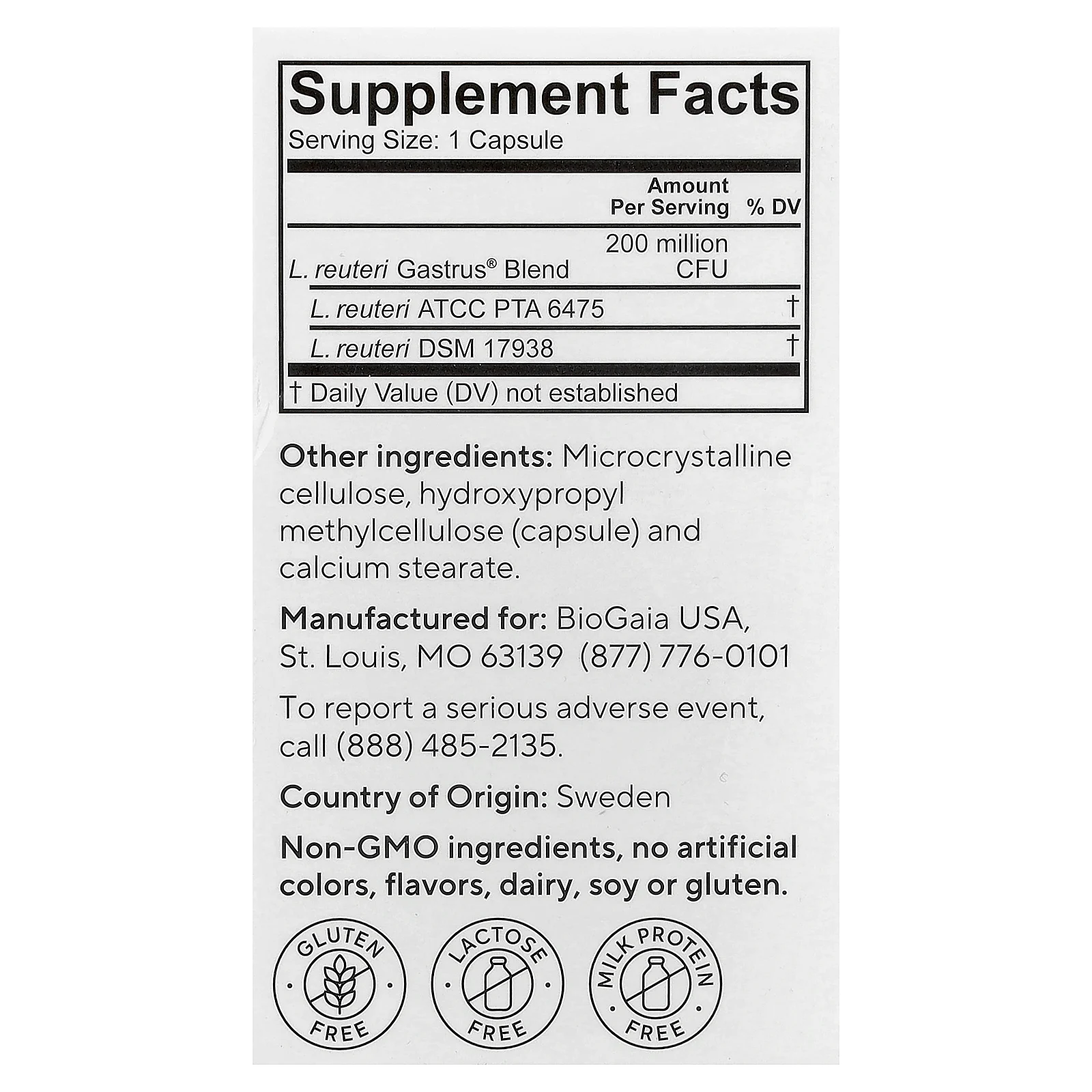 BioGaia, пробиотик Gastrus® в капсулах, 60 капсул Pure Action