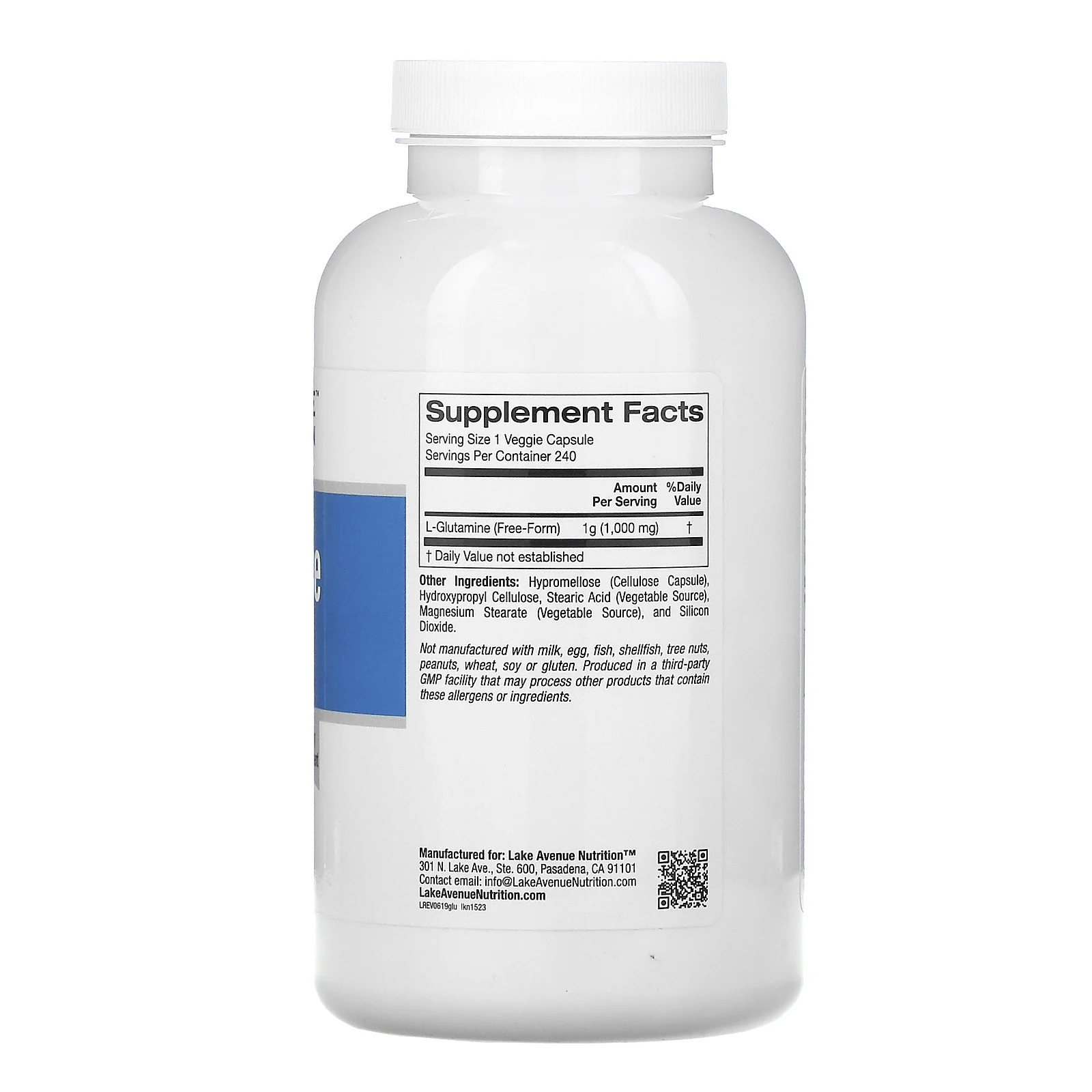 Lake Avenue Nutrition, L-глютамин, 1000 мг, 240 растительных капсул