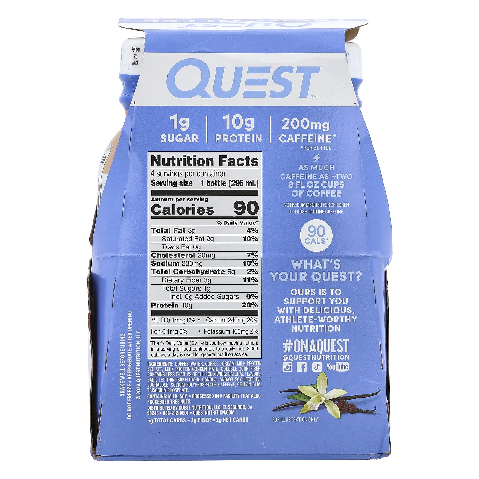 Quest Nutrition, холодный кофе, ванильный латте, 4 флакона по 296 мл (10 жидк. унций)