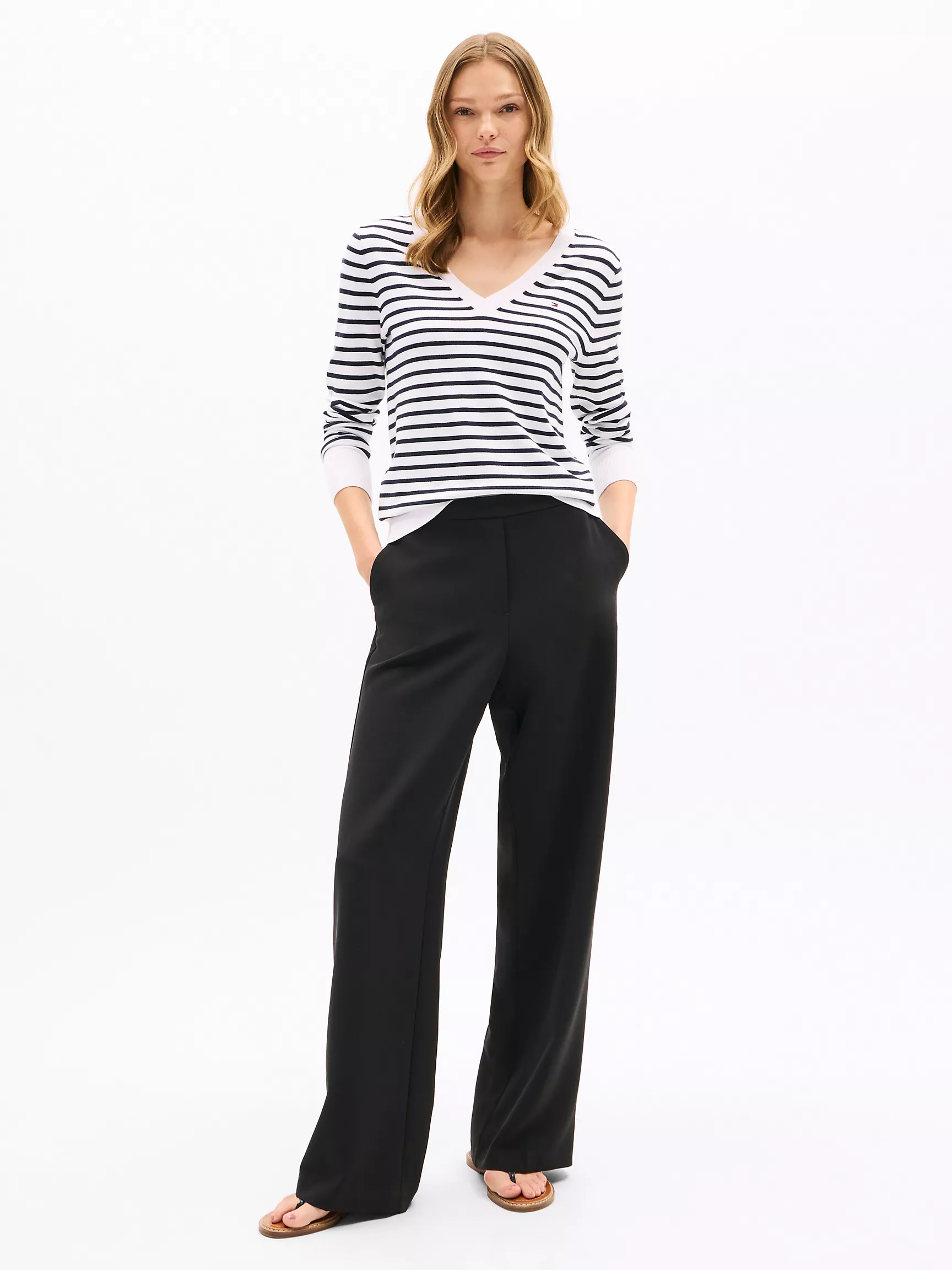 Женский свитер Tommy Hilfiger, Полосатый свитер с V-образным вырезом