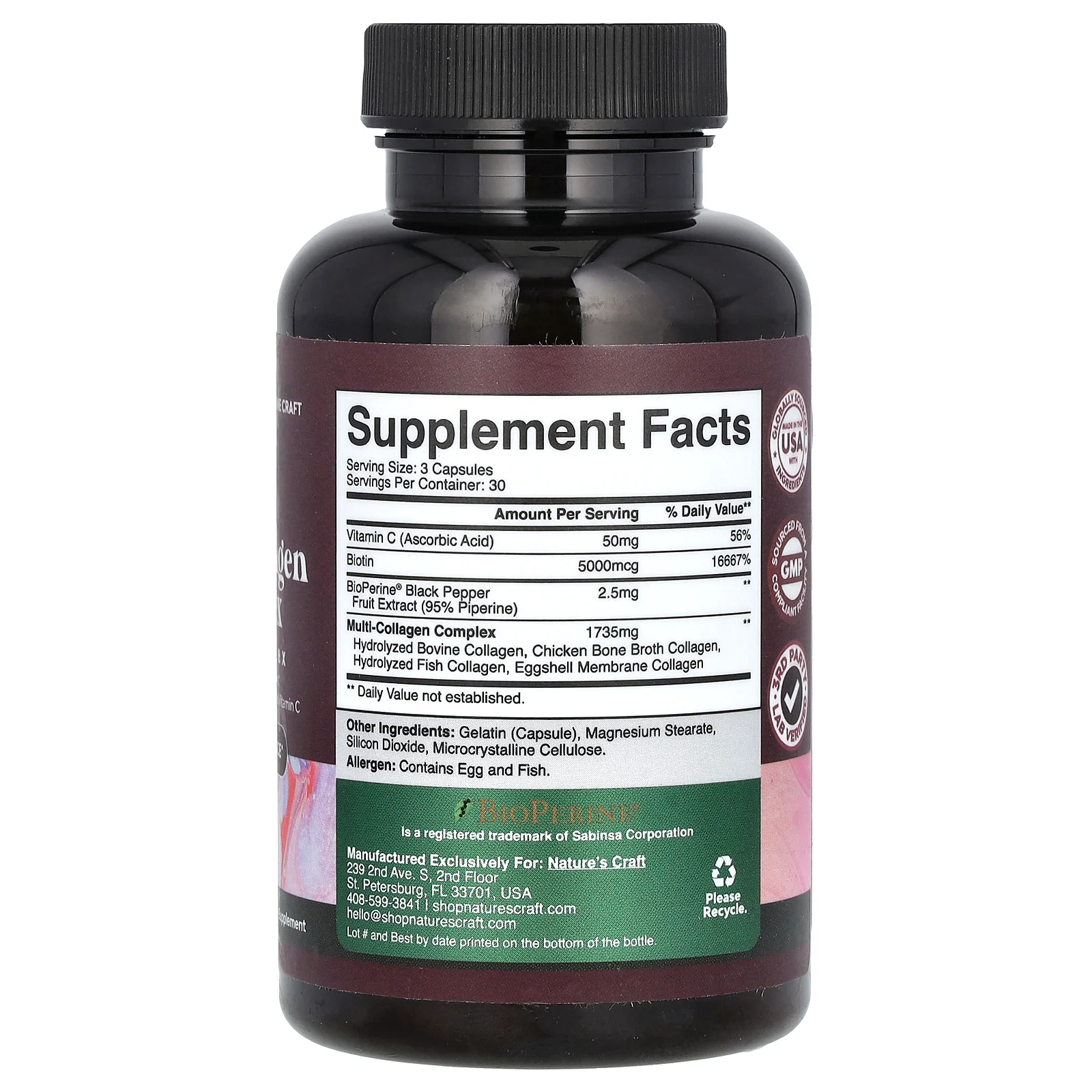 Nature's Craft, мультиколлагеновый комплекс, 90 растительных капсул