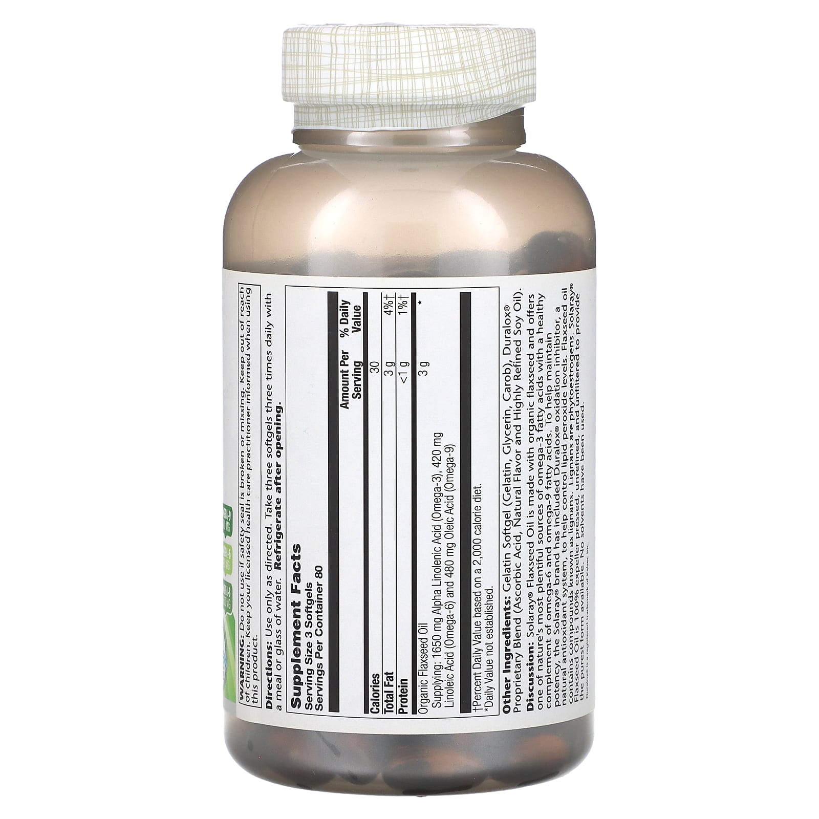 Solaray, льняное масло, 1000 мг, 240 капсул (333 мг в 1 капсуле)