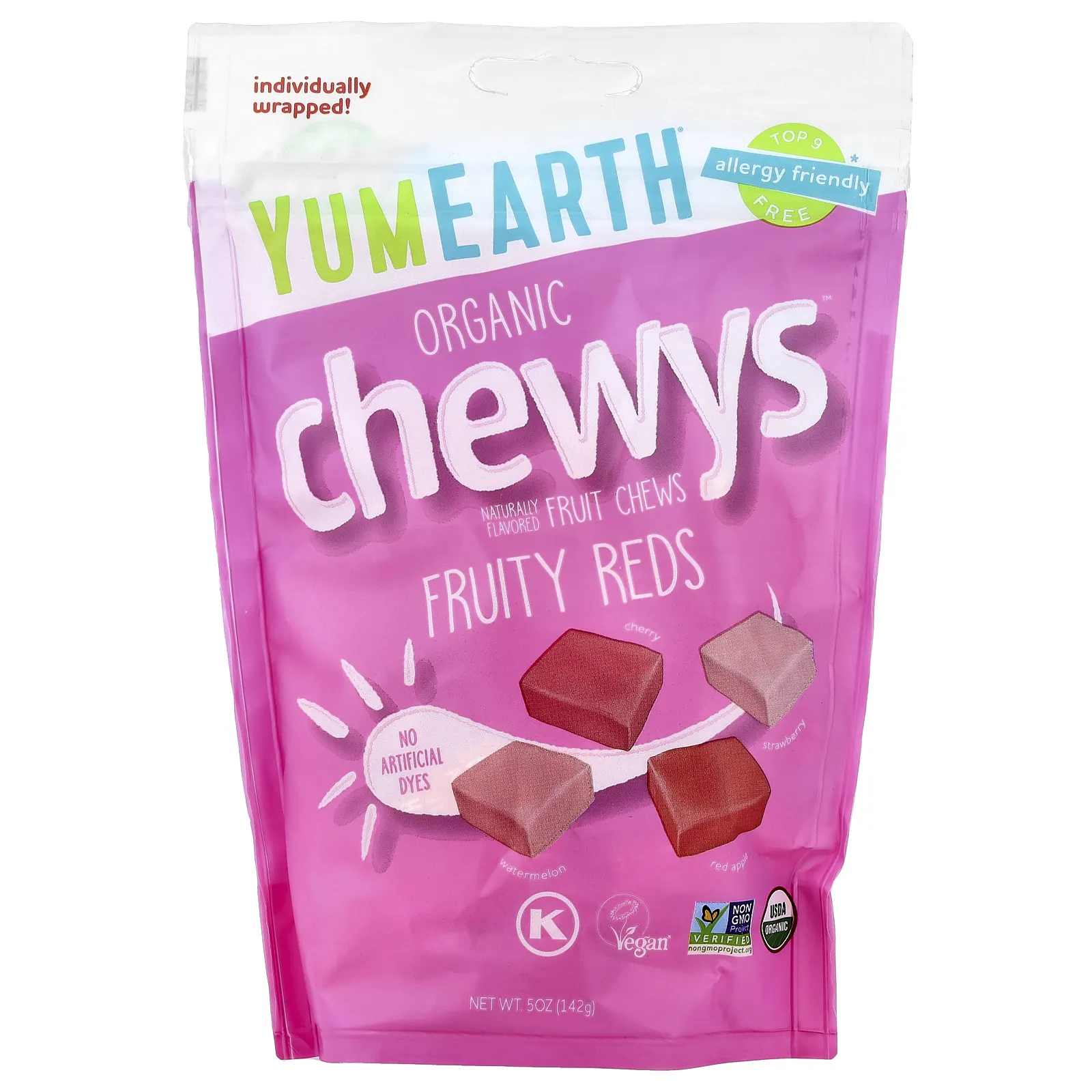 YumEarth, Organic Chewys™, фруктовые красные фрукты, 142 г (5 унций)