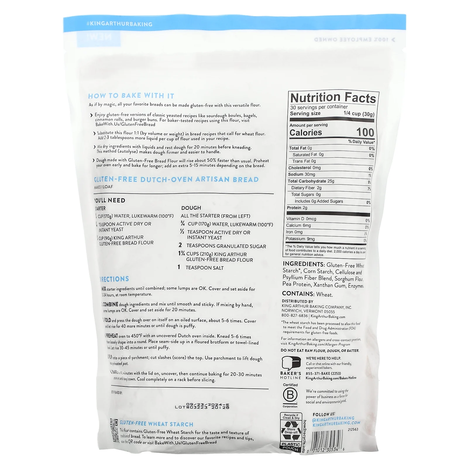 King Arthur Baking Company, Хлебная мука без глютена, 907 г (2 фунта)