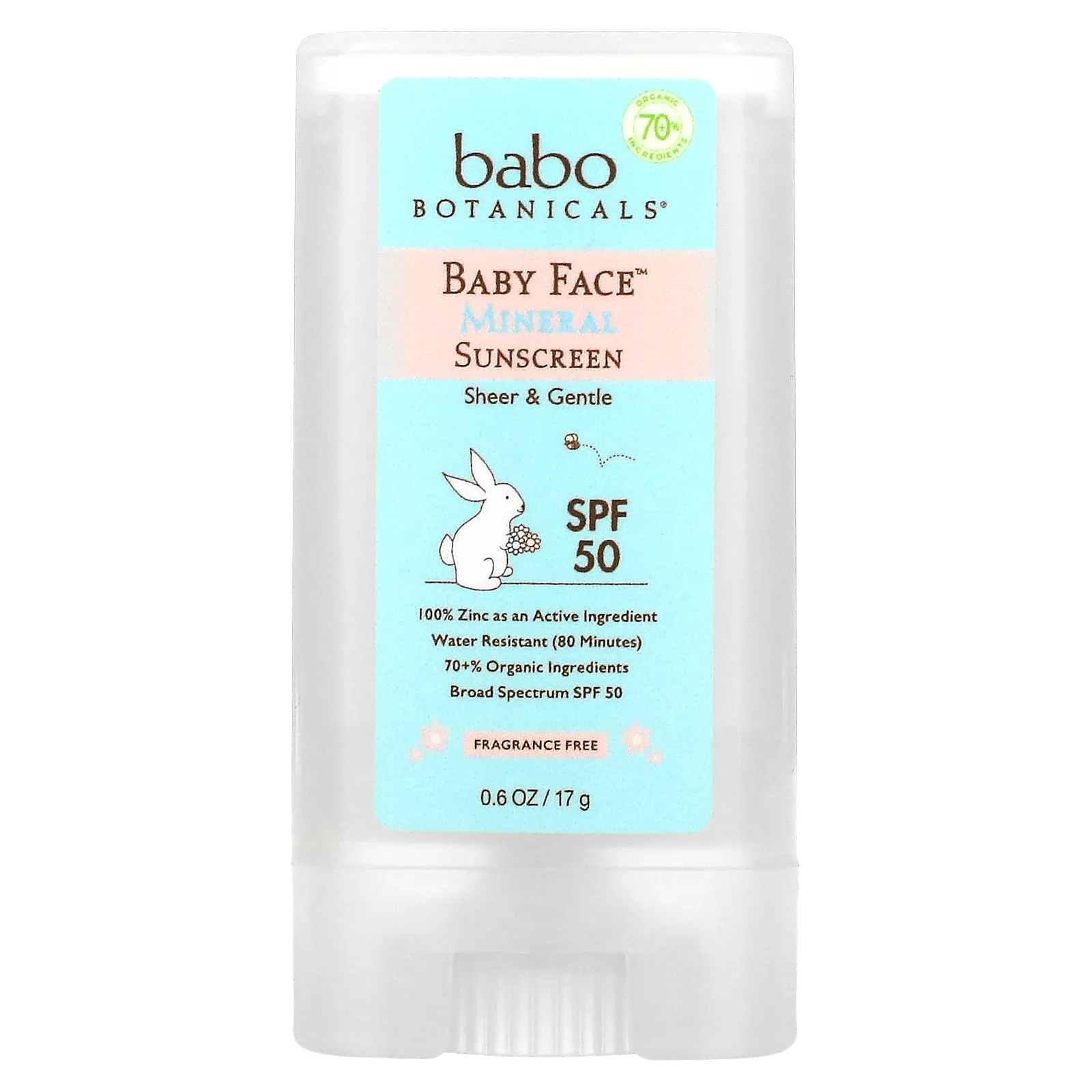 Babo Botanicals, Baby Face, солнцезащитное средство на минеральной основе в виде стика, SPF 50, 17 г