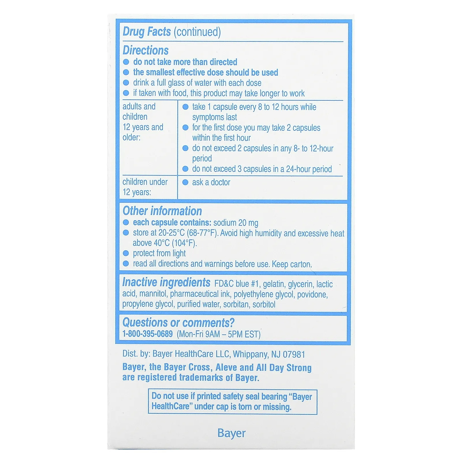 Aleve, Напроксен в капсулах, жидкие гели, 220 мг, 50 капсул