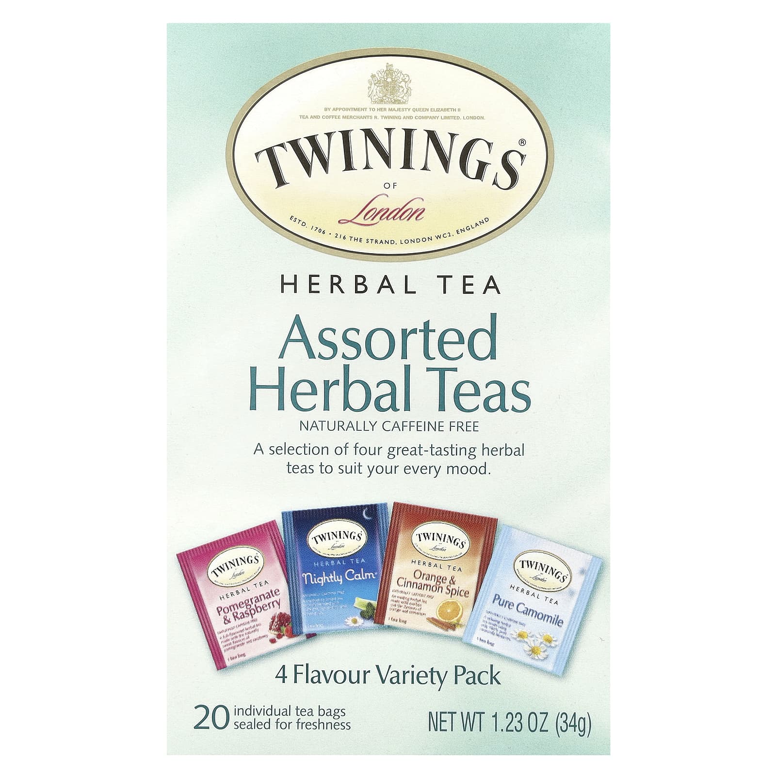 Twinings, Ассорти из травяных чаев, смешанный набор, без кофеина, 20 чайных пакетиков, 34 г (1,23 унции)