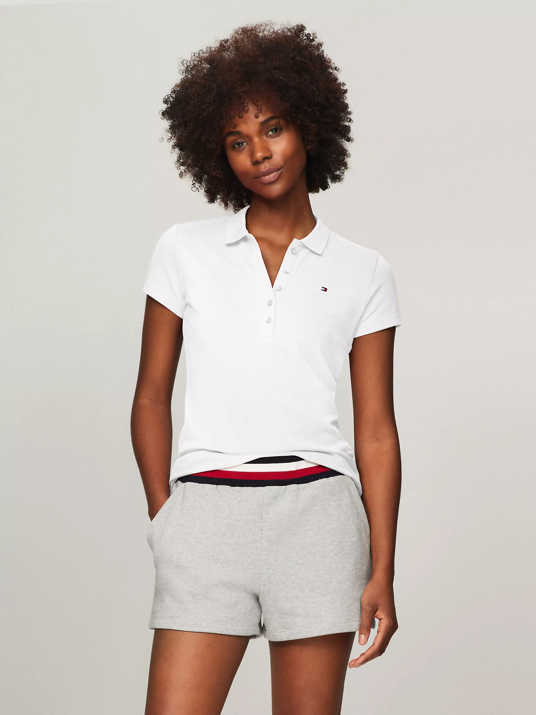 Женское поло Tommy Hilfiger, Приталенное эластичное хлопковое поло