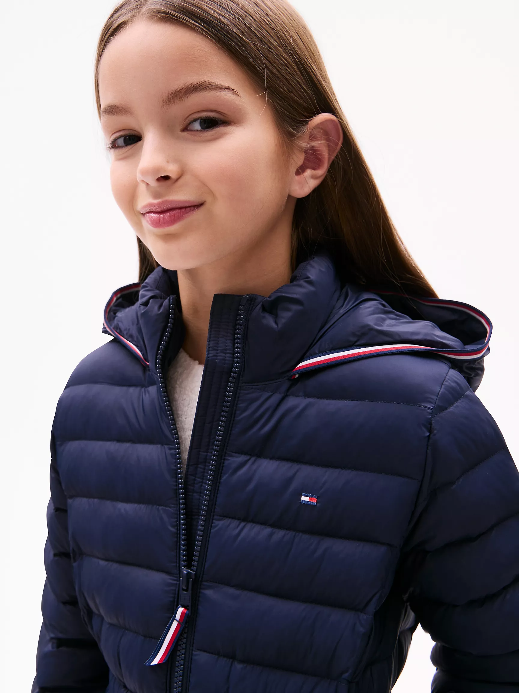Куртка для девочки Tommy Hilfiger, Детский легкий пуховик с капюшоном