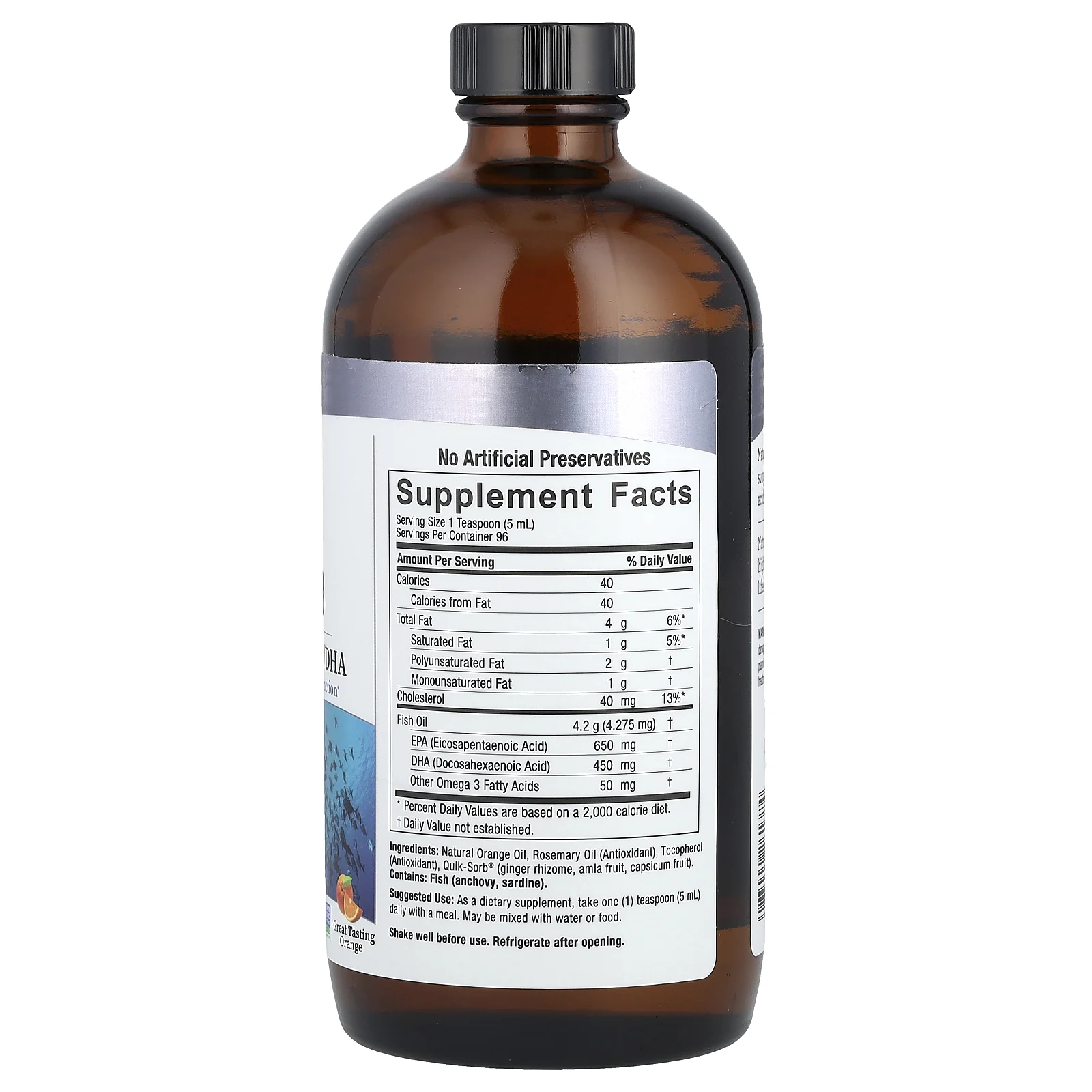 Nature's Answer, жидкая форма омега-3, ЭПК и ДГК из жира глубоководных рыб, аромат апельсина, 480 мл (16 жидк. унций)