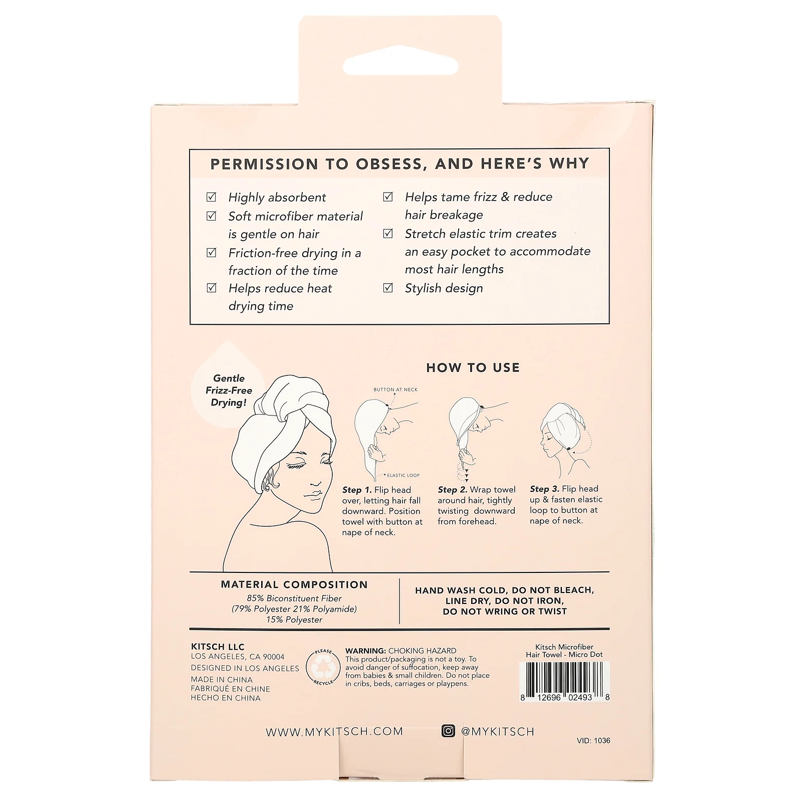 Kitsch, быстросохнущее полотенце для волос из микрофибры, в мелкий горошек, 1 шт.