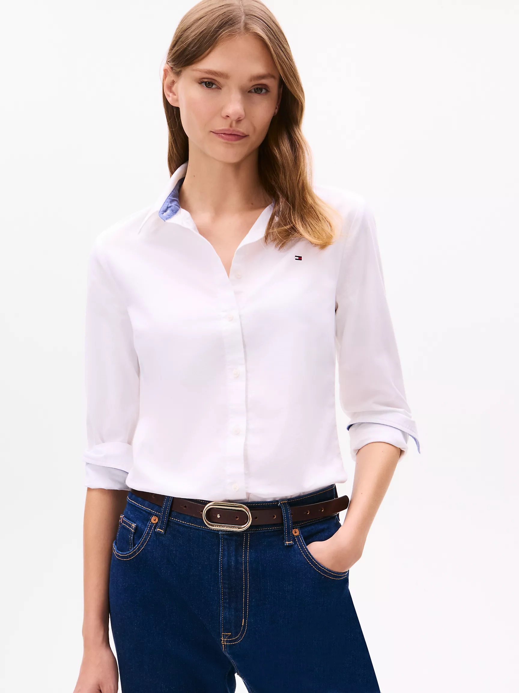 Женская рубашка Tommy Hilfiger, Однотонная эластичная оксфордская рубашка стандартного кроя