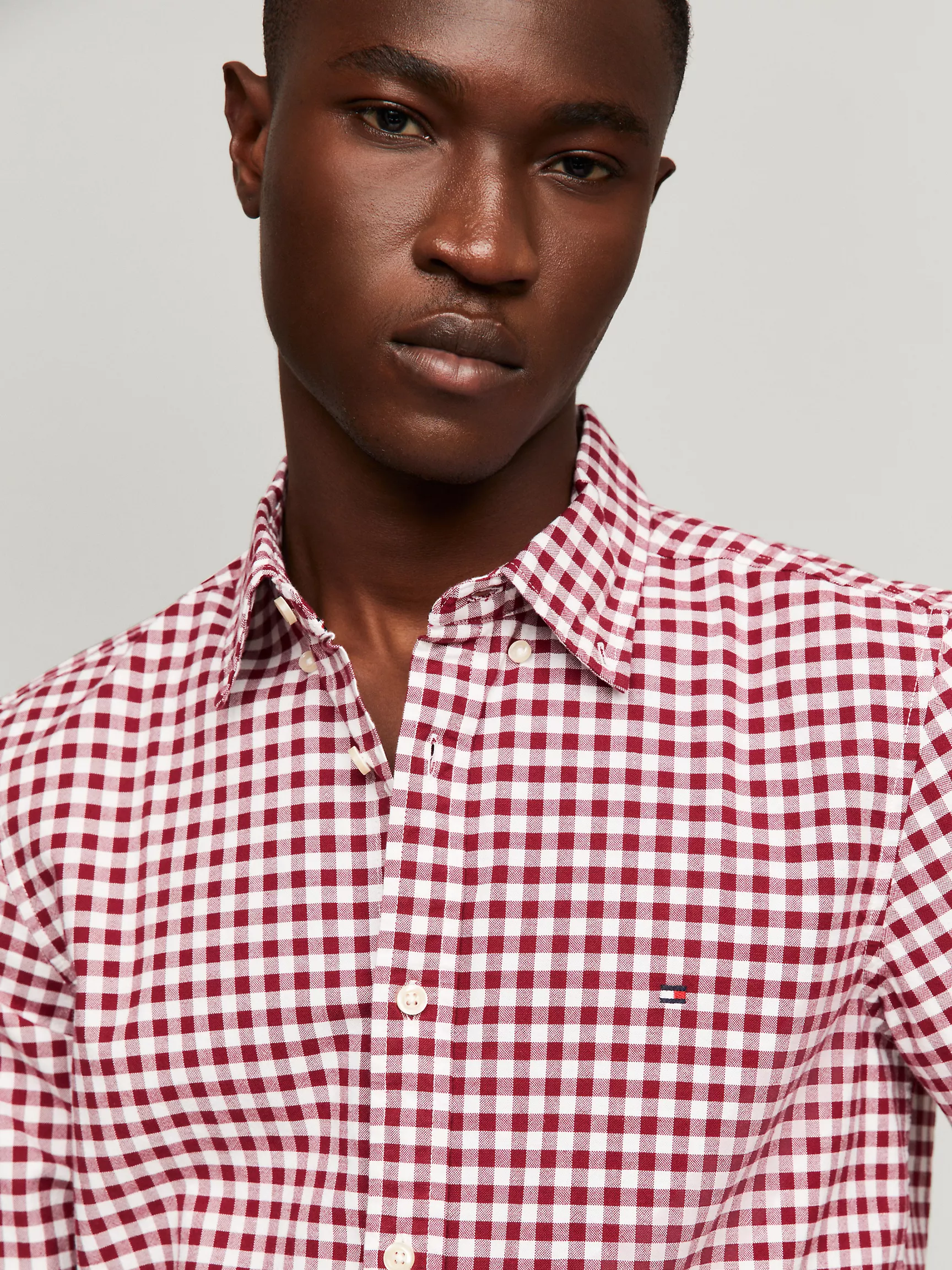 Мужская рубашка Tommy Hilfiger, Приталенная эластичная рубашка из оксфорда в клетку гингем