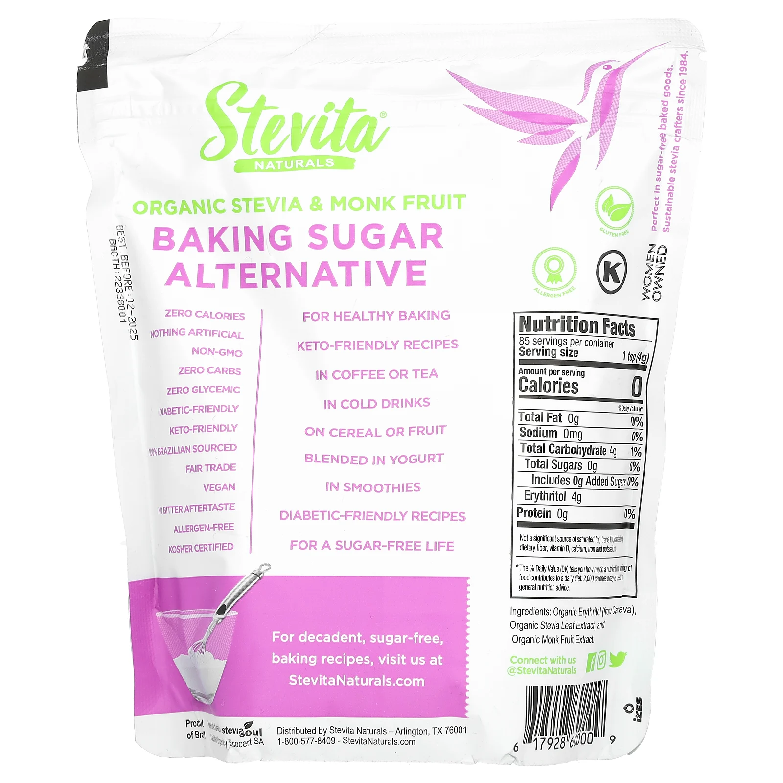Stevita, альтернатива сахару для выпечки, органическая стевия и архат, 341 г (12 унций)