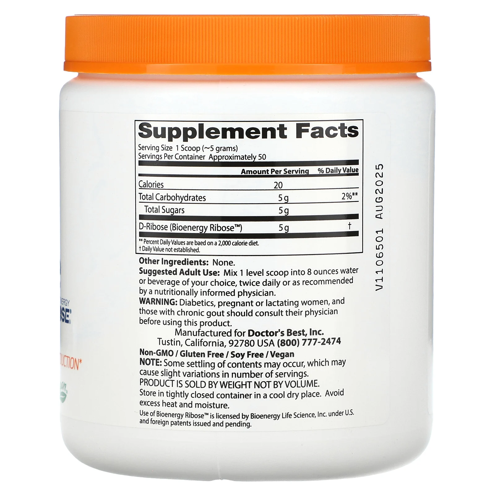 Doctor's Best, чистая D-рибоза в порошке, 250 г (8,8 унции)