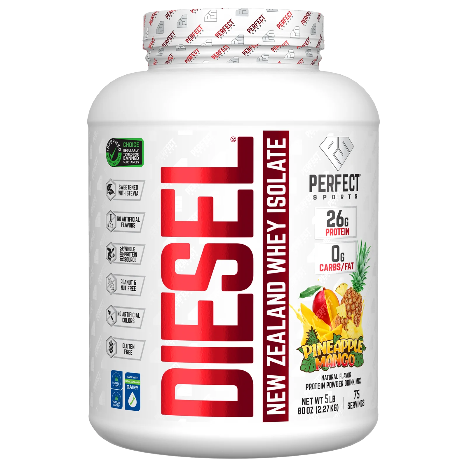 Perfect Sports, Diesel, изолят сыворотки из Новой Зеландии, ананас и манго, 2,27 кг (5 фунтов)