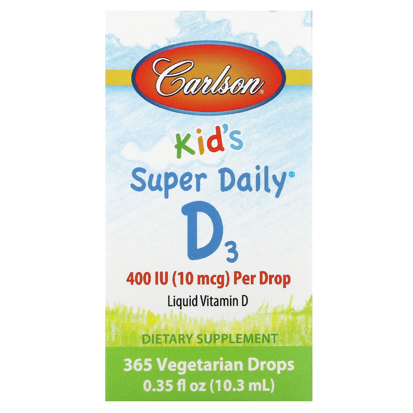 Carlson, Kids Super Daily D3, 10 мкг (400 МЕ), 365 вегетарианских капель, 10,3 мл (0,35 жидк. Унции)