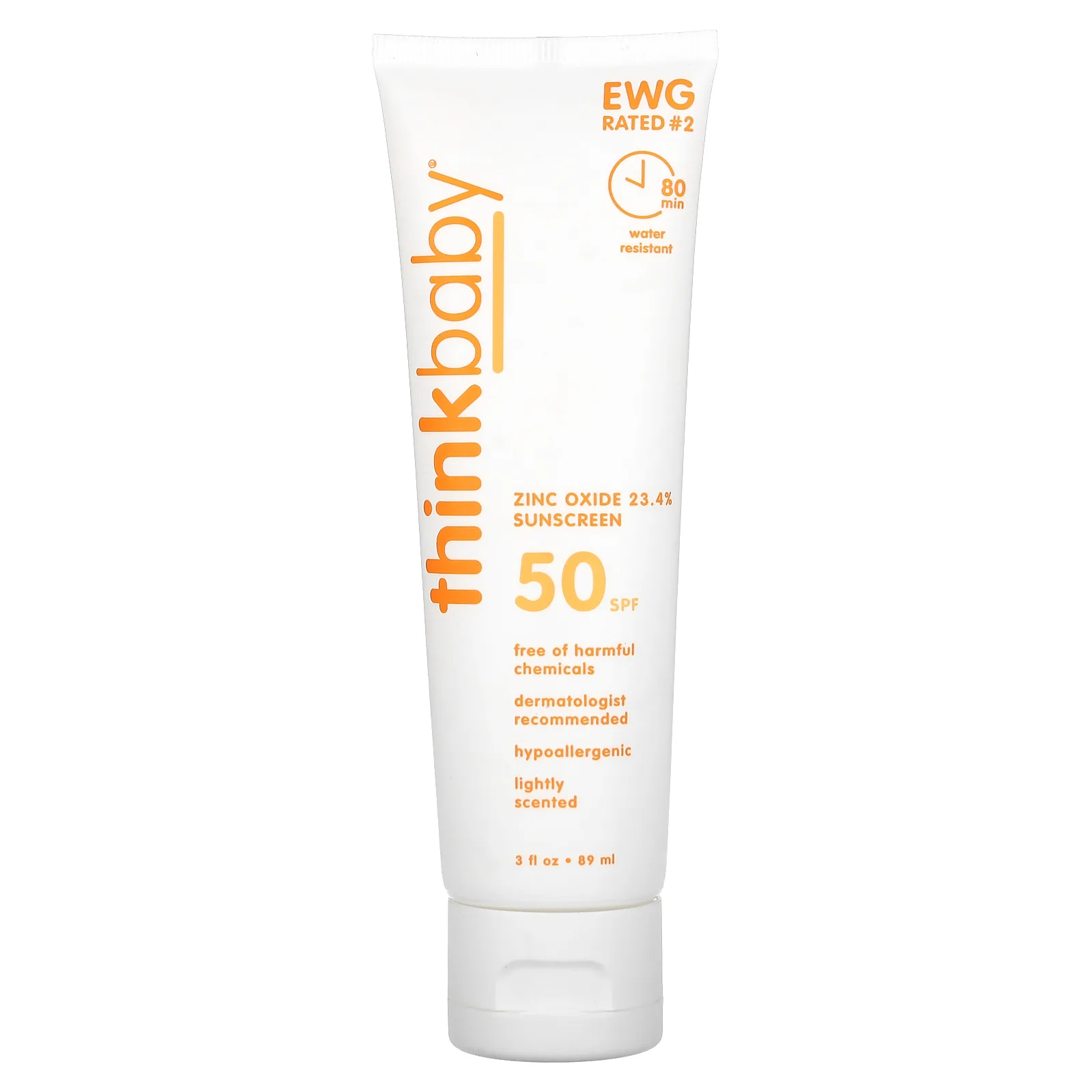 think, Thinkbaby, солнцезащитный крем с оксидом цинка, SPF 50, легкий аромат, 89 мл (3 жидк. унции)