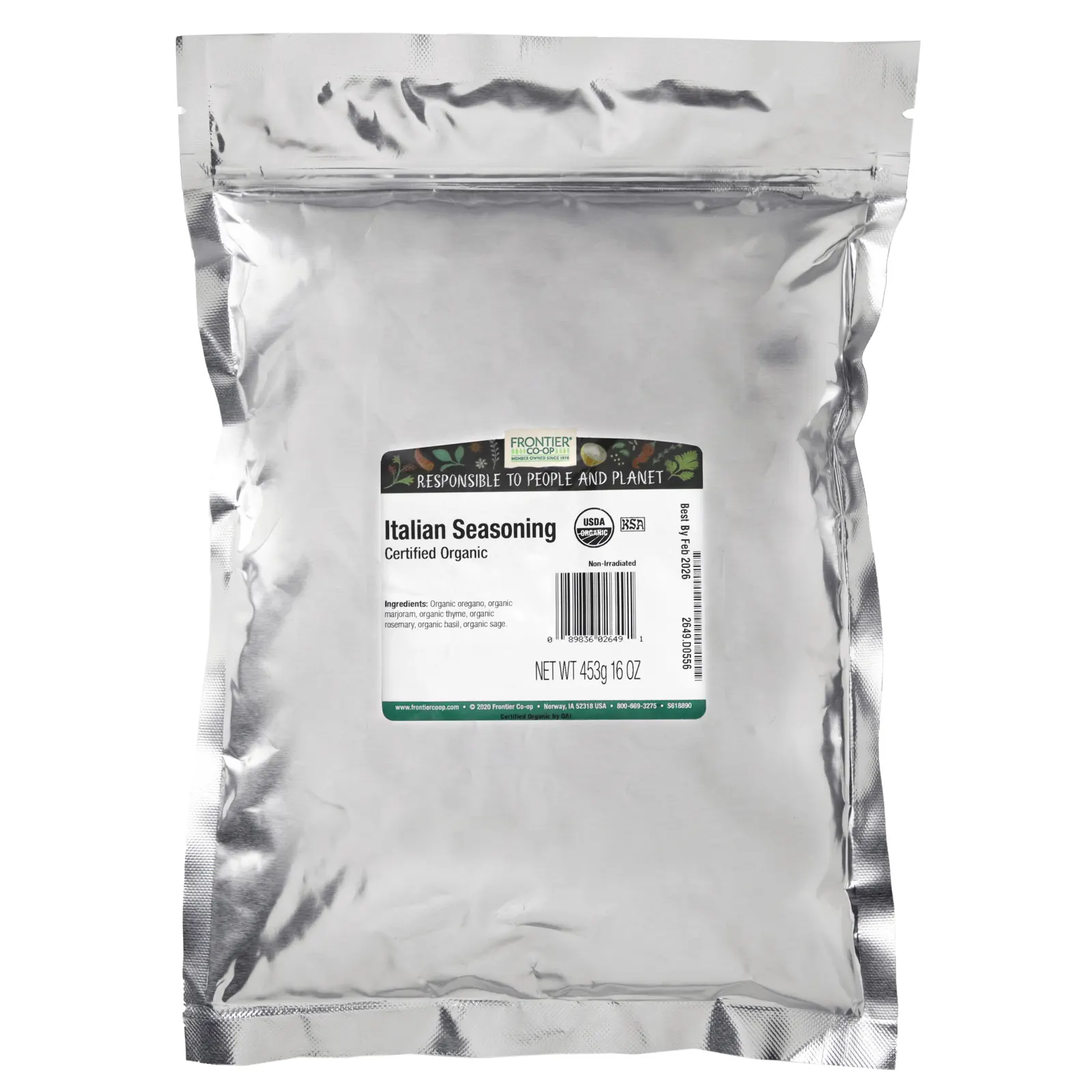 Frontier Co-op, Органическая цельная итальянская приправа, 16 унций (453 г)