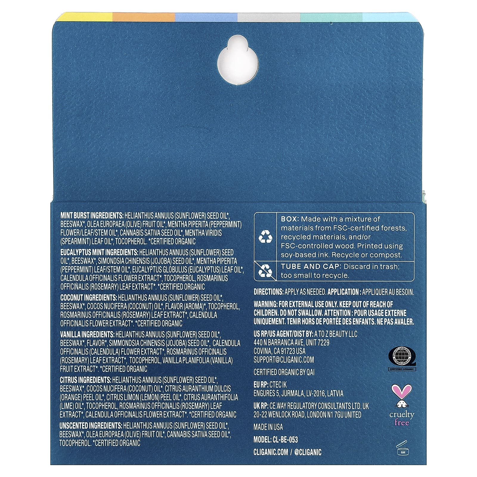 Cliganic, Набор органических бальзамов для губ, Rainforest Fresh, 6 упаковок по 4,25 мл (0,15 жидк. Унции)