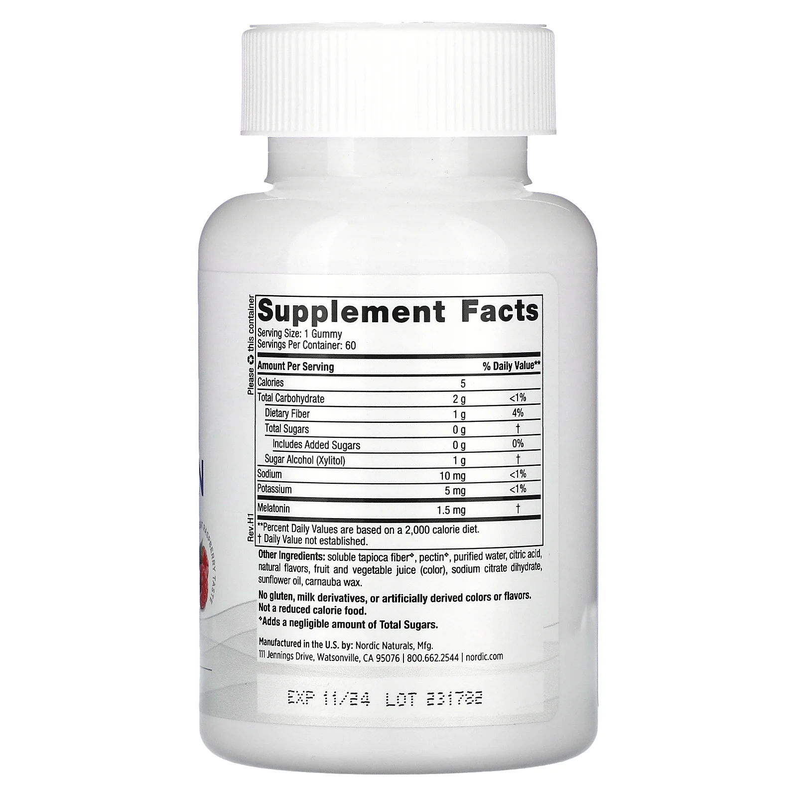 Nordic Naturals, жевательные таблетки с мелатонином, без сахара, со вкусом малины, 1,5 мг, 60 жевательных таблеток