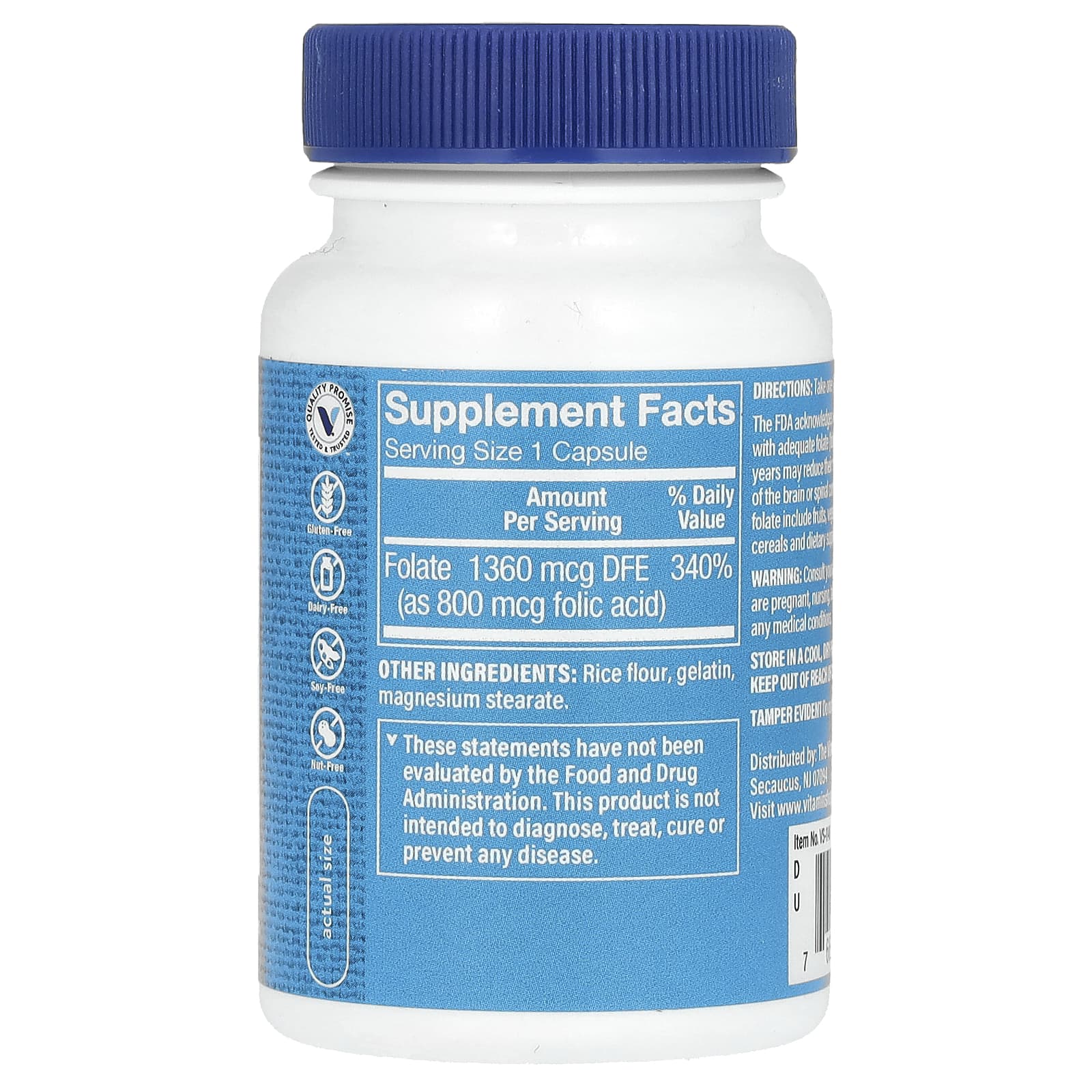 The Vitamin Shoppe, Фолиевая кислота, 800 мкг, 100 капсул