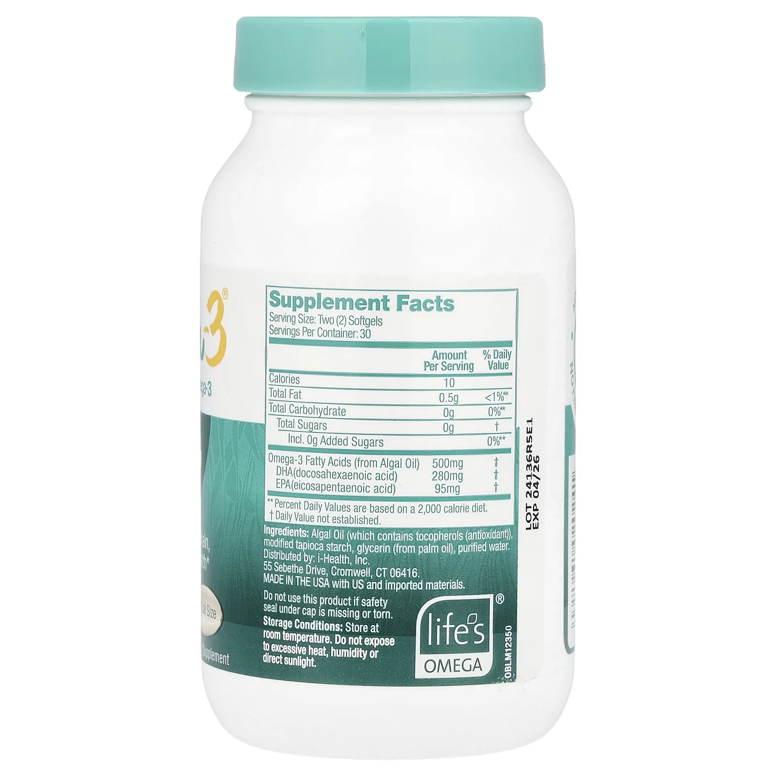 Ovega-3, Омега-3 растительного происхождения, 500 мг, 60 капсул (250 мг в каждой капсуле)