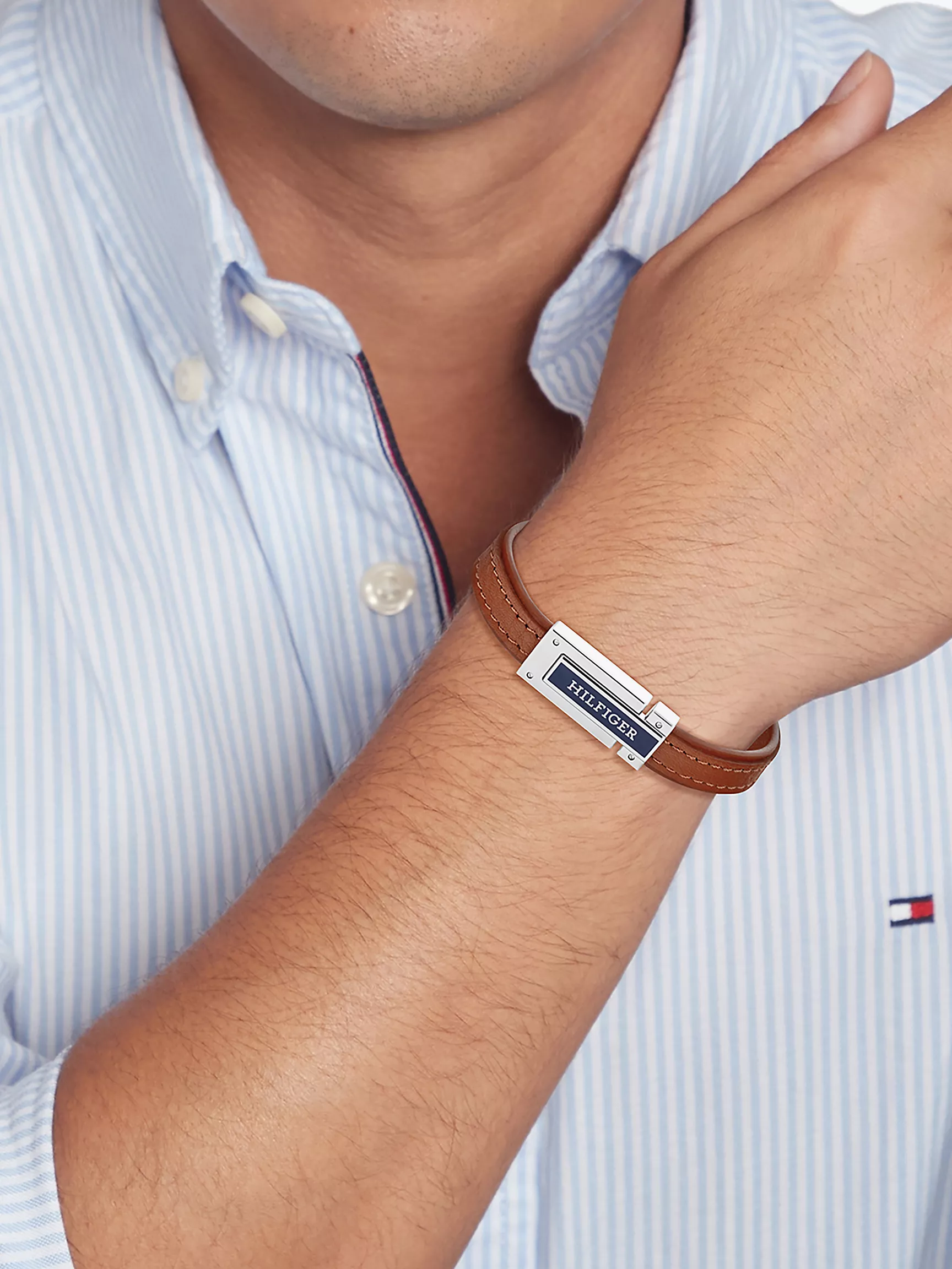 Мужской браслет Tommy Hilfiger, Кожаный браслет Hilfiger светло-коричневого цвета