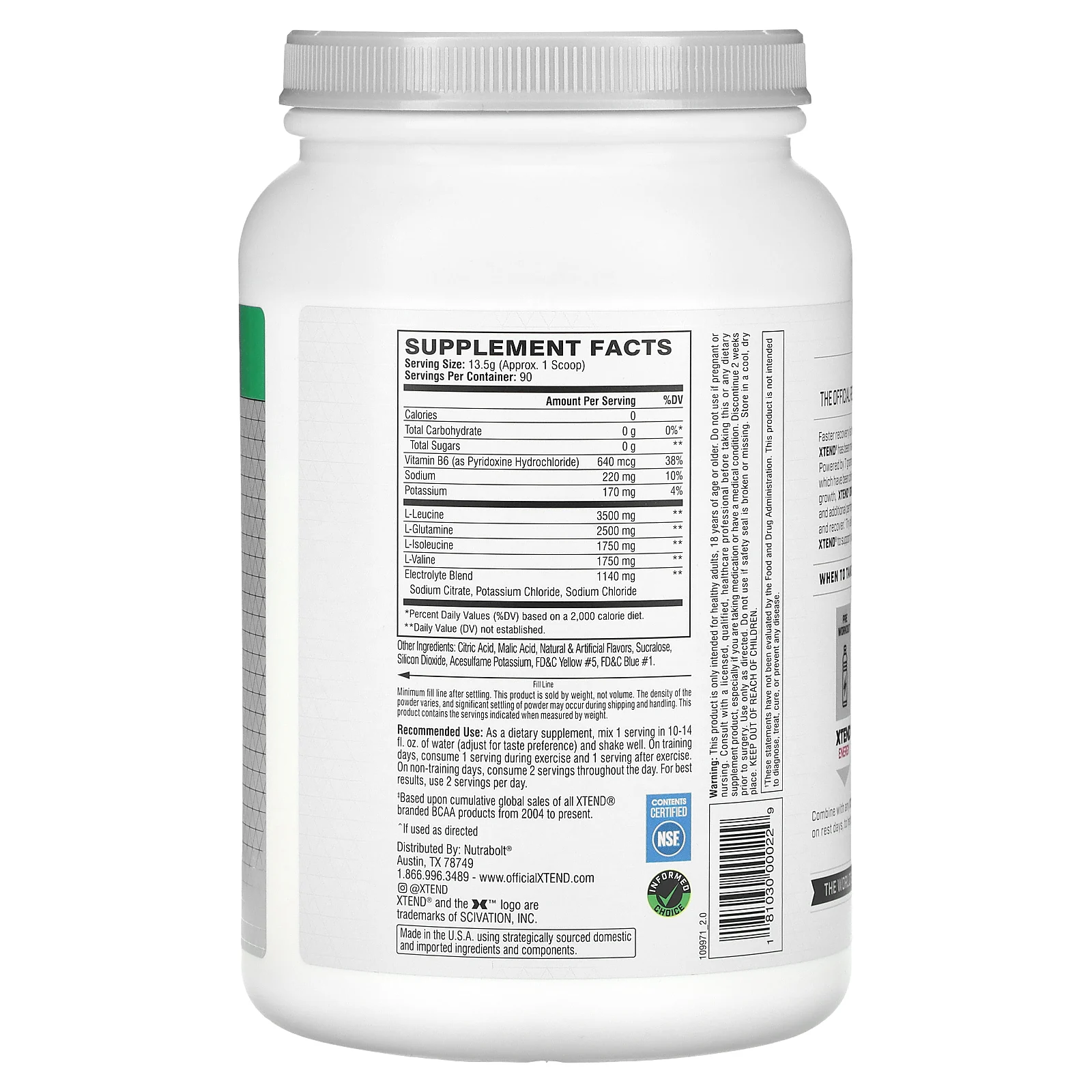 Xtend, The Original, 7 г аминокислот с разветвленными цепями, со вкусом лимона и лайма, 1,26 кг (2,78 фунта)